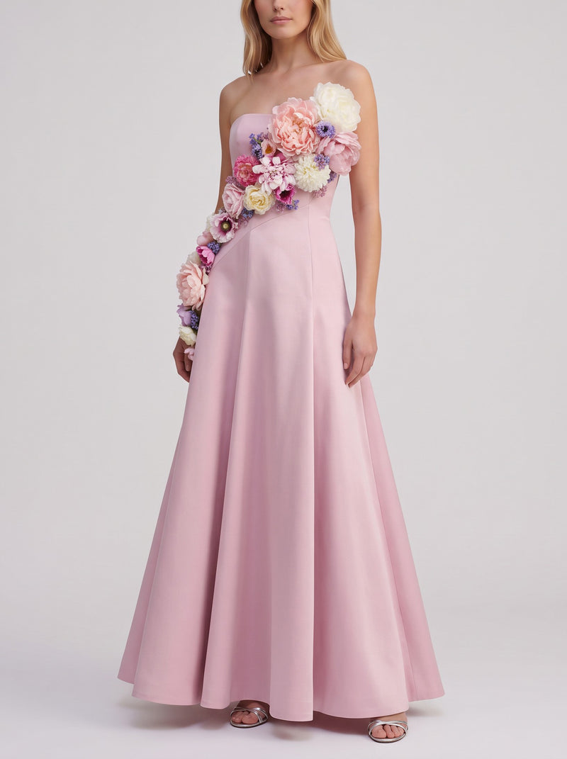 Vintage Pink & White Floral Strapless Ceremony Gown W1926.4  Vintage 