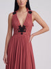 Vintage Burgundy Beaded Evening Gown with Scarf-Like Shoulder Panels W1926.52  Vintage 