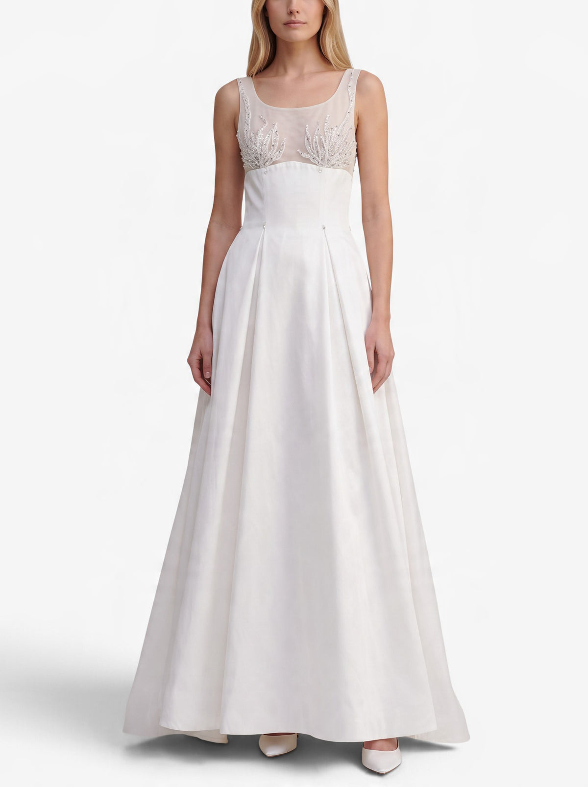 Vintage Wedding Dress with Embellished Tulle Bodice and Long Train W1926.5  Vintage 