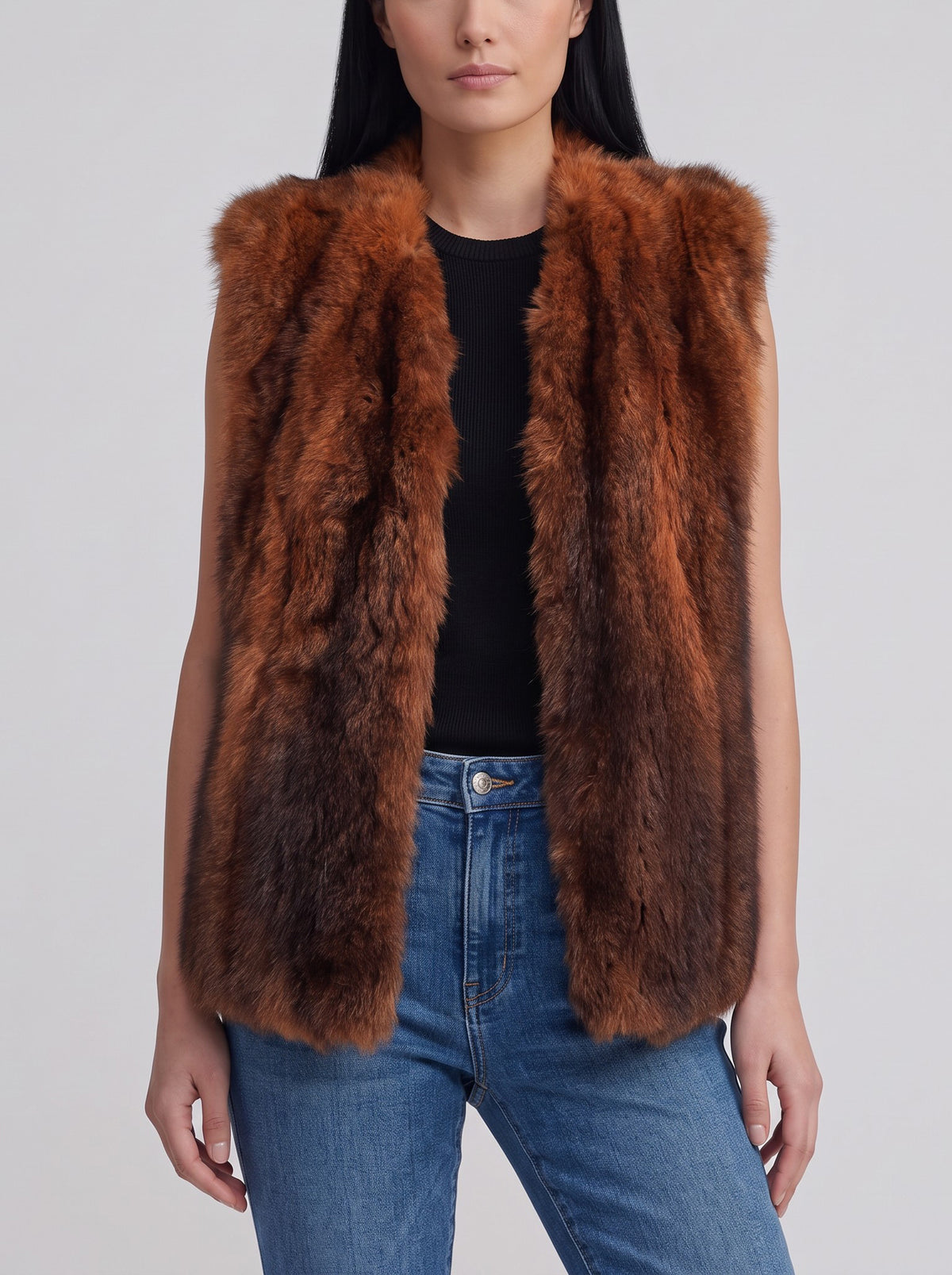Vintage Brown Fur Button-Front Vest W27526.204  Vintage 