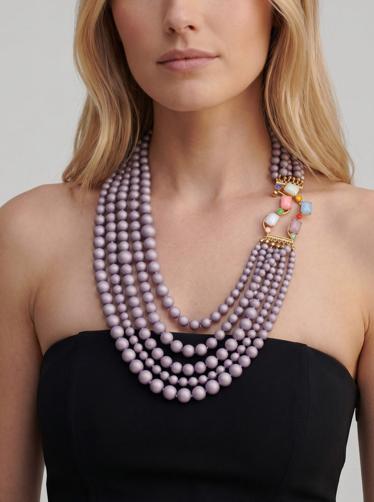 Vintage Multi-Strand Purple Beaded Necklace W290626.1  Vintage 