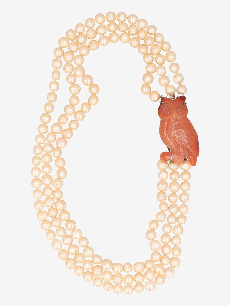 Vintage Three-Strand Faux Pearl Necklace with Owl Clasp W290626.5  Vintage 