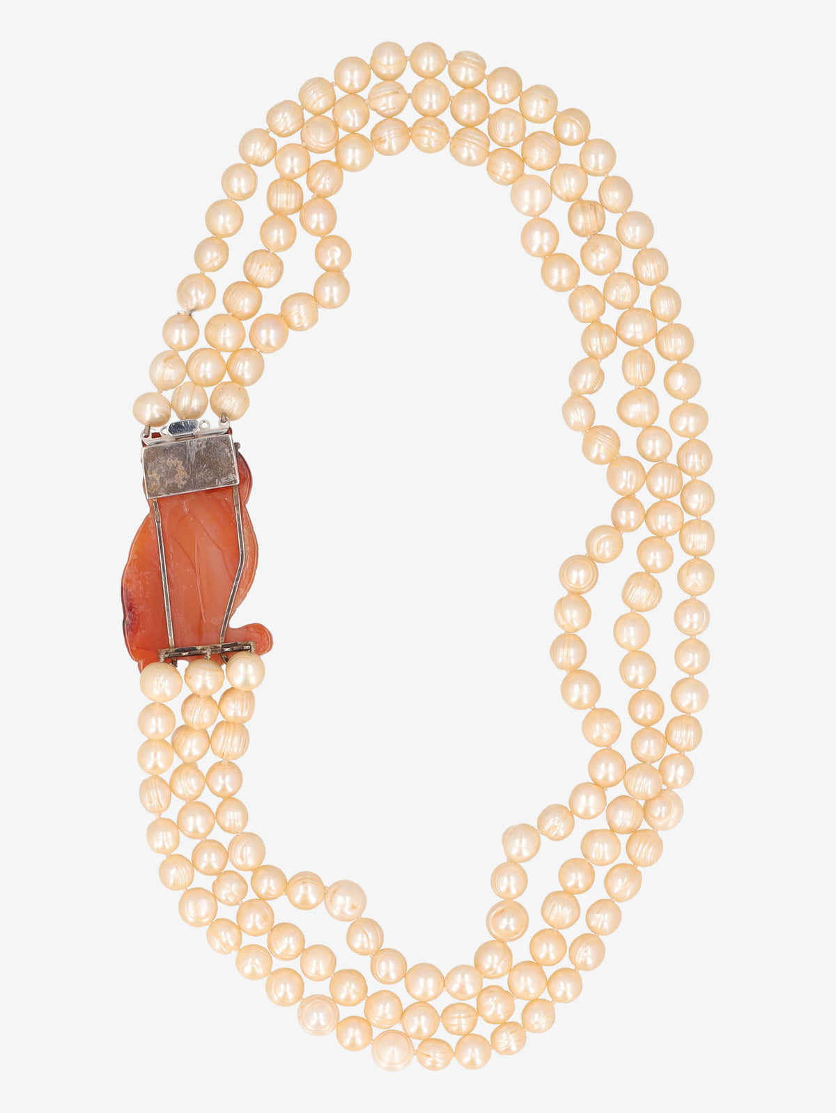 Vintage Three-Strand Faux Pearl Necklace with Owl Clasp W290626.5  Vintage 