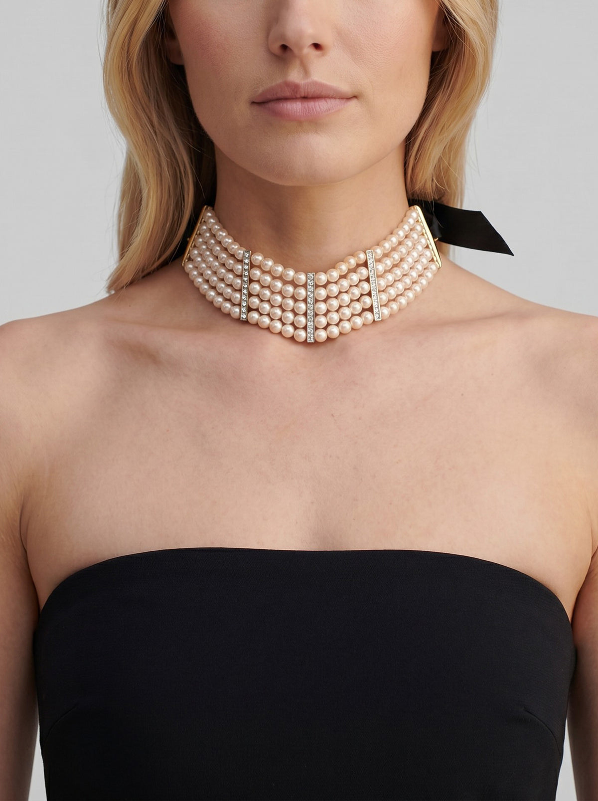 Vintage Multi-Strand Faux Pearl Choker Necklace W290626.6  Vintage 
