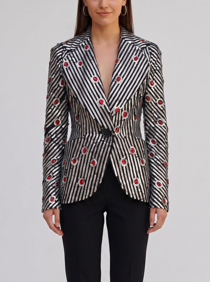 Structured Sequin Stripe Blazer with Ruby Cabochons - Archival Vivienne Westwood AR141  Vivienne Westwood 