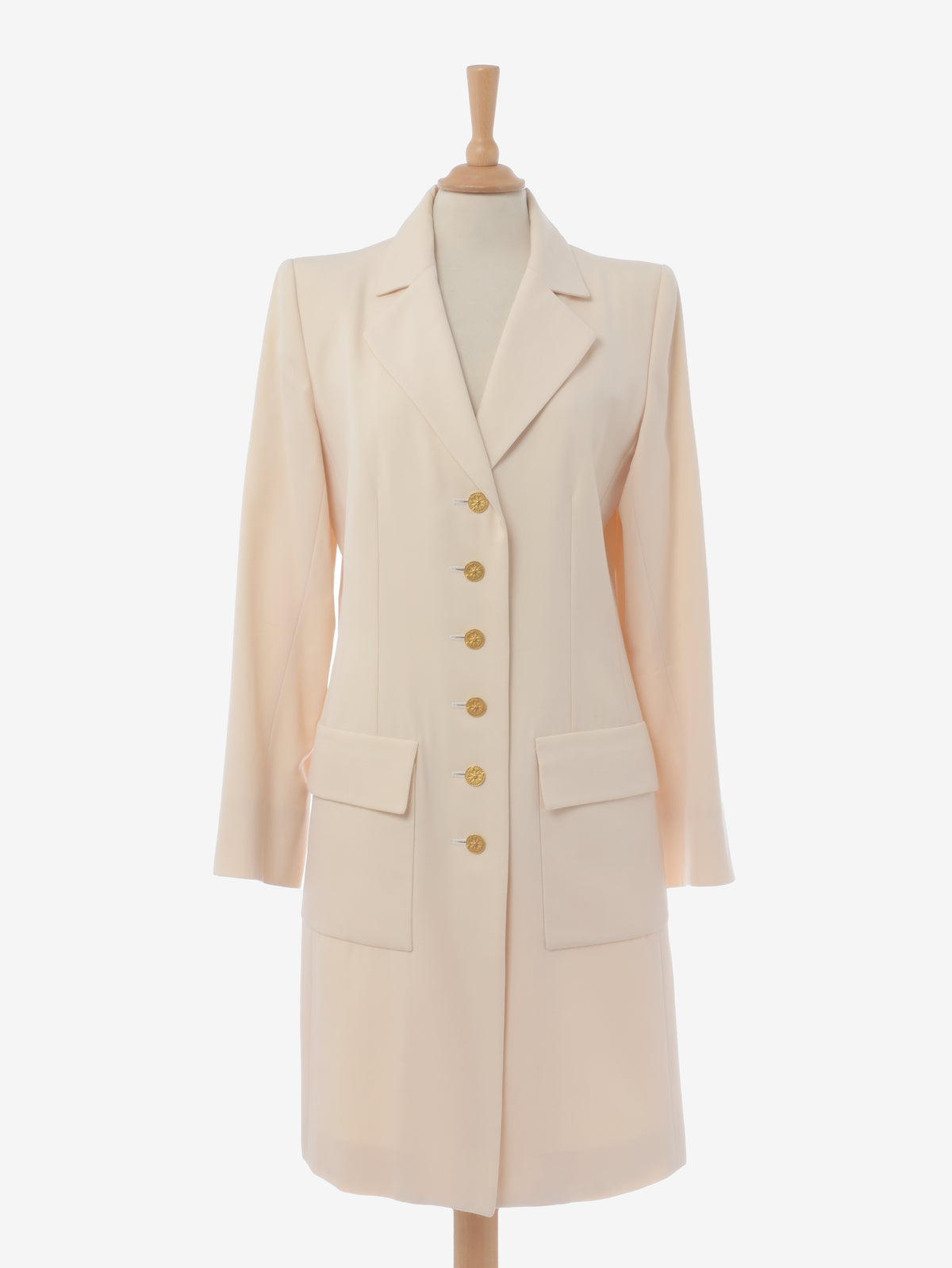 Cappotto Yves Saint Laurent color crema con bottoni dorati - anni '80