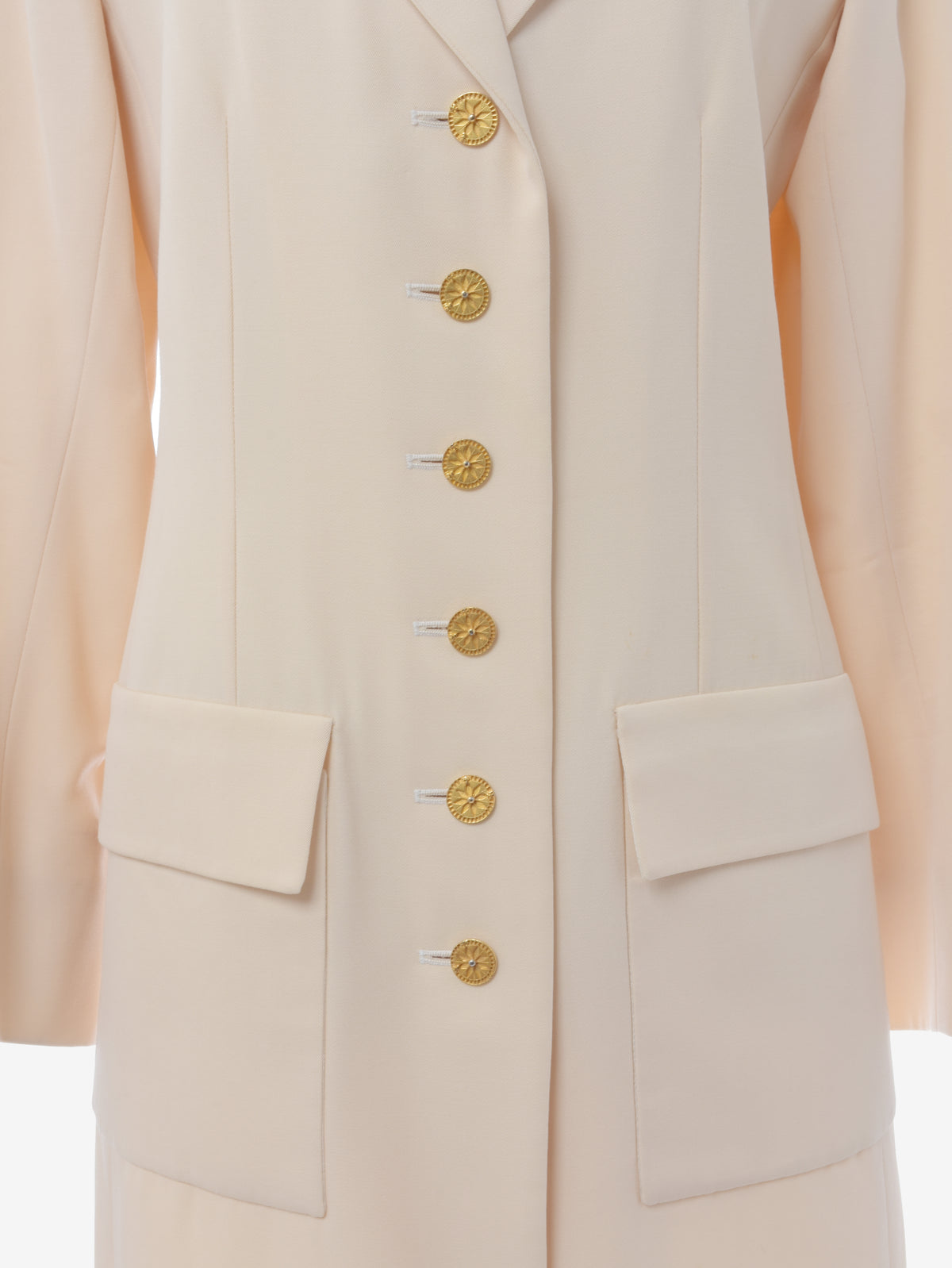 Cappotto Yves Saint Laurent color crema con bottoni dorati - anni '80