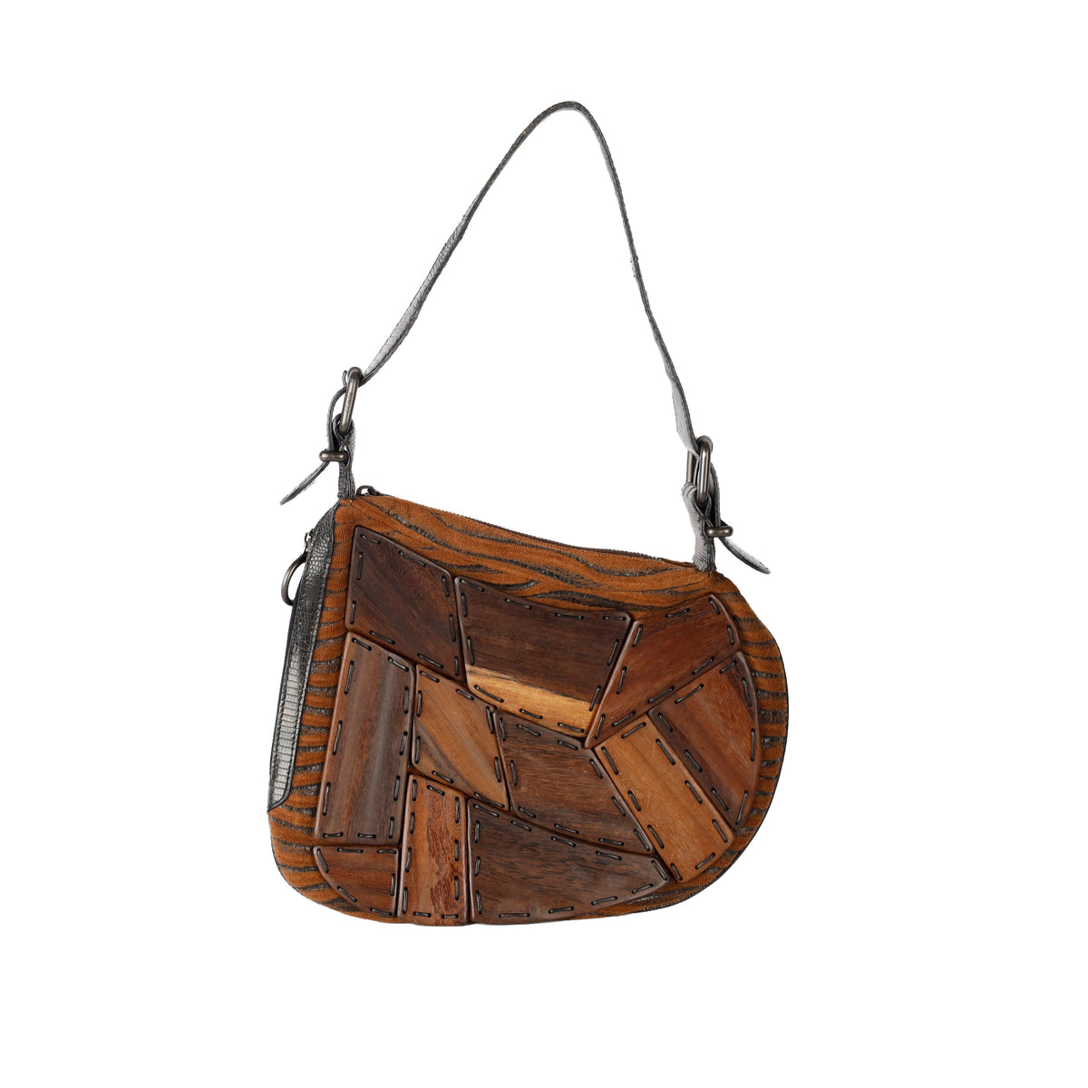 Secondhand Fendi Wood Paneled Oyster Hobo Bag