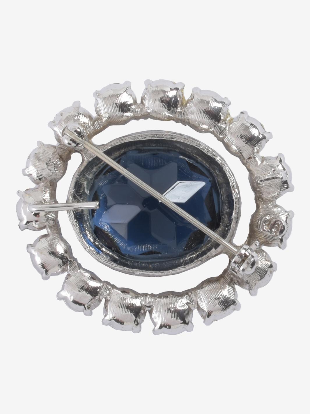 Kenneth Jay Lane Blue Oval Stone Brooch With Rhinestones