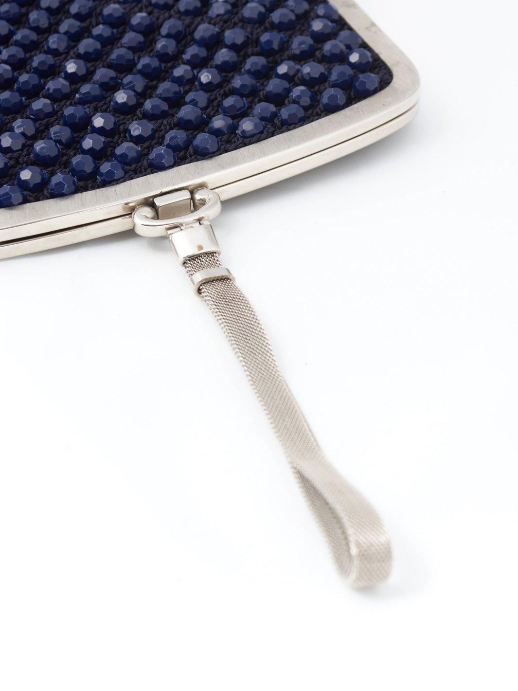 1960s clutch bag in dark blue crochet cotton with beads embellishment MR2023011  Vintage 