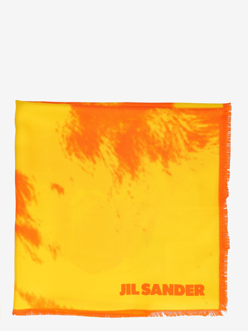 Jil Sander Wolf Portrait Silk Scarf with Fringed Edges W120626.3  Jil Sander 