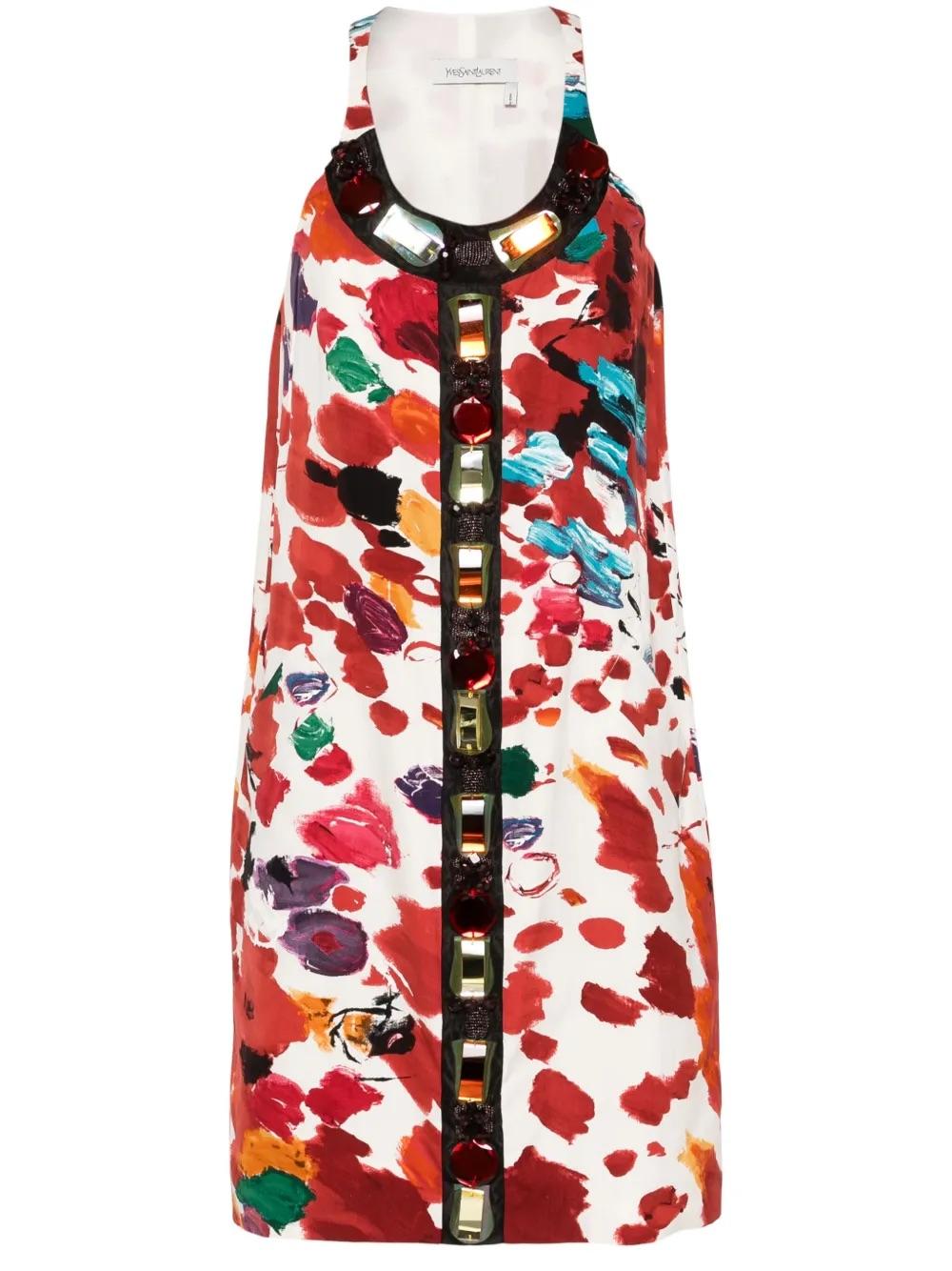 Yves Saint Laurent abstract-print midi dress WCV241033 . Yves Saint Laurent 