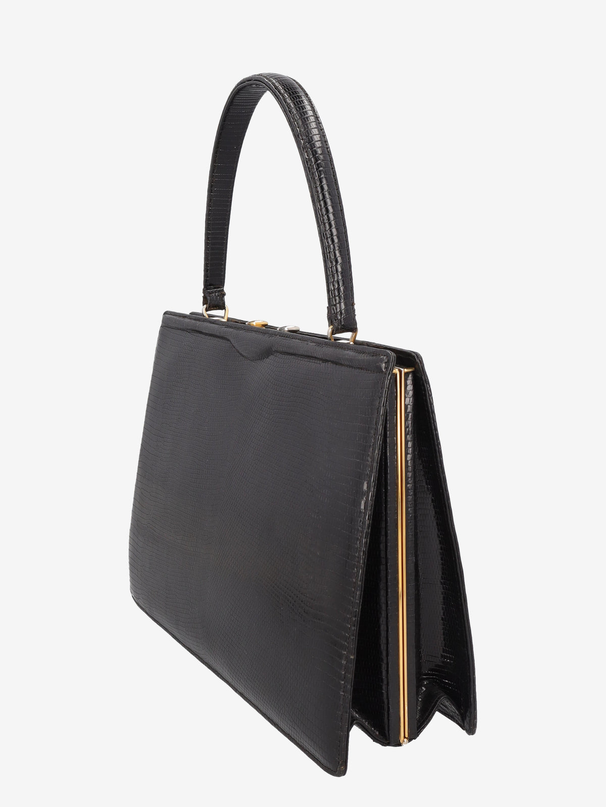 Vintage Black Lizard Leather Handbag WCV300625.37  Vintage 