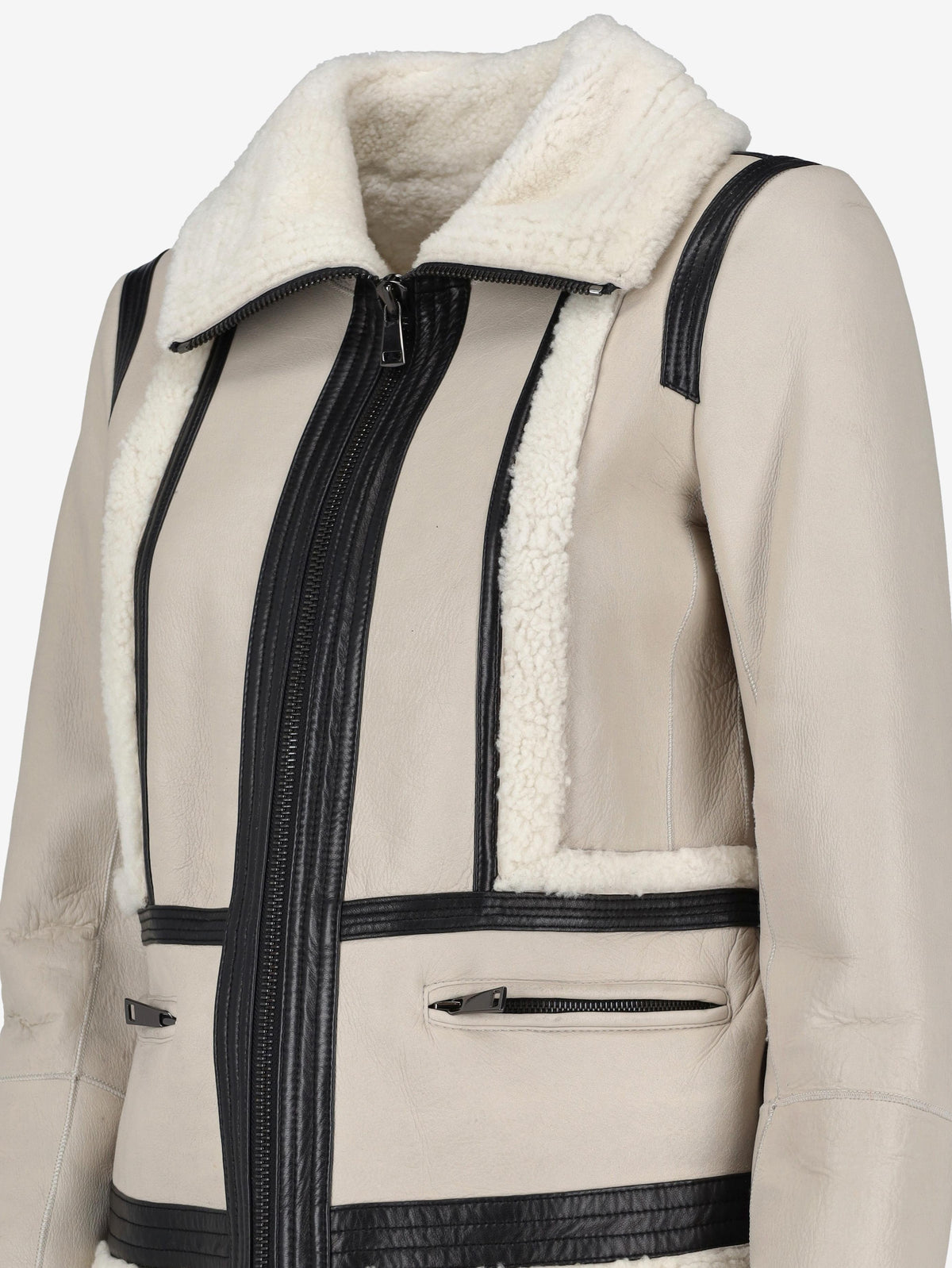 Vintage Shearling Leather Coat with Black Details W7426.15  Vintage 