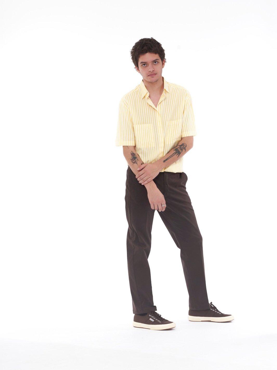 Y2K Short-sleeved summer shirt with white and yellow stripes W22072801  Vintage 