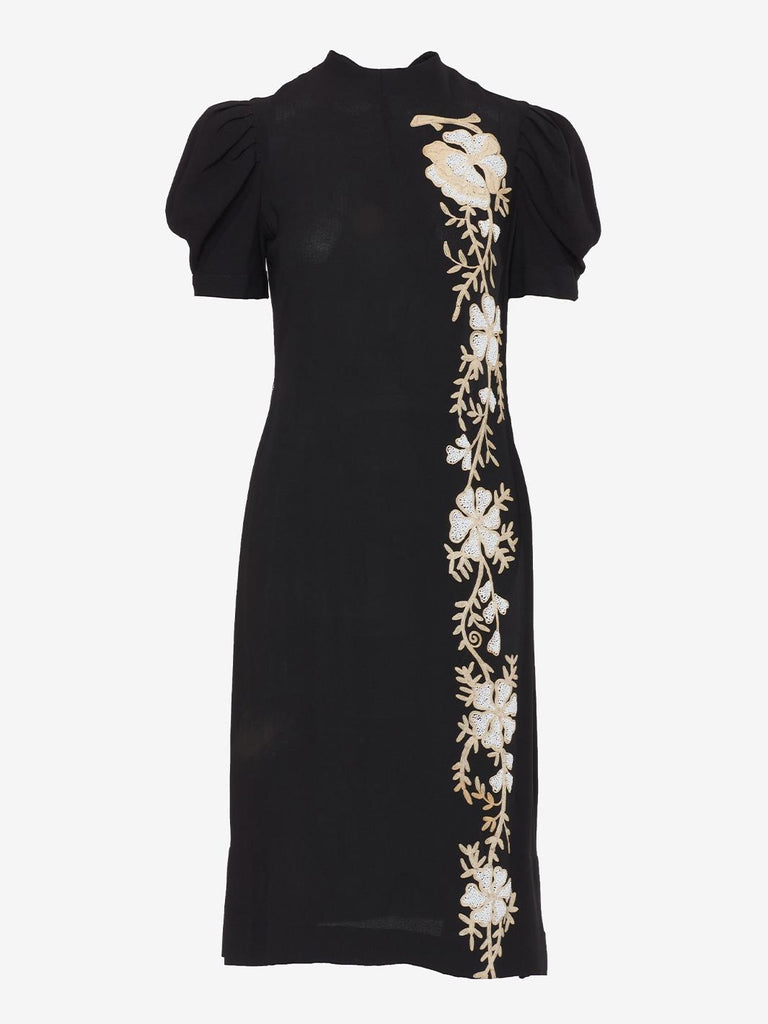 Vintage dress with white beaded embroidery and vertical flower - '40s AR006  Vintage 