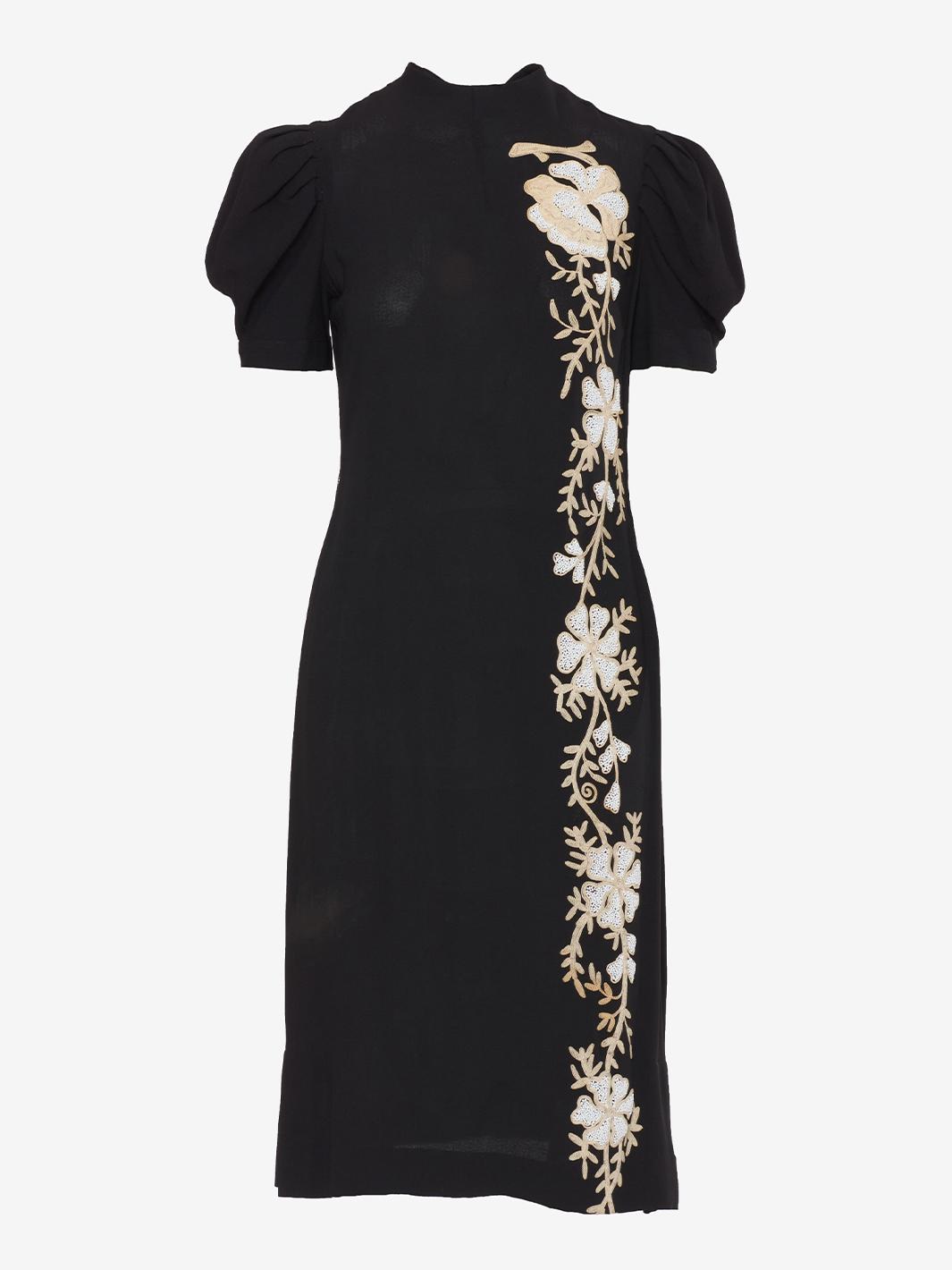 Vintage dress with white beaded embroidery and vertical flower - '40s AR006  Vintage 