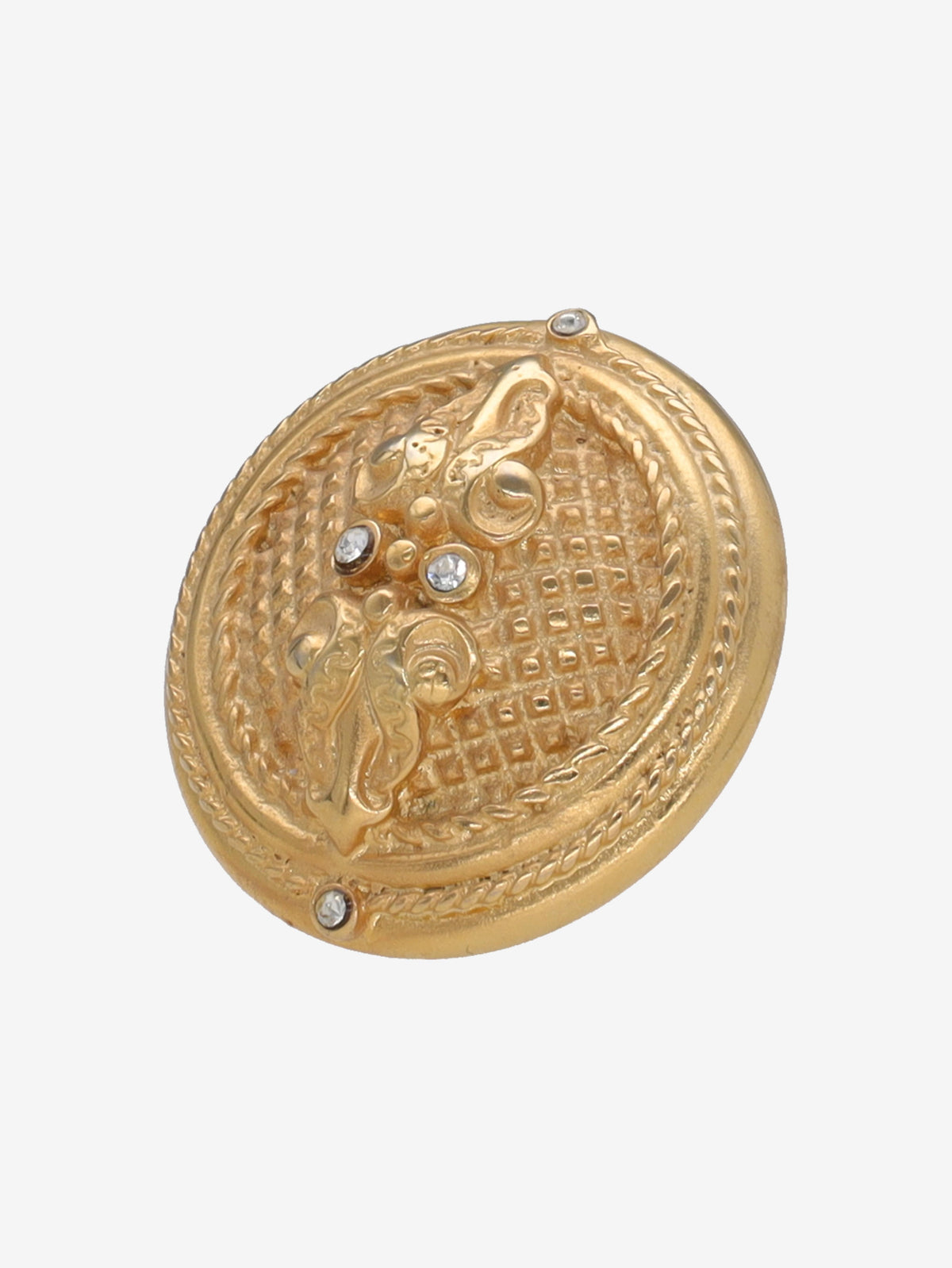 Vintage Gold-Tone Button Clip-On Earrings with Gem Details W13426.19  Vintage 