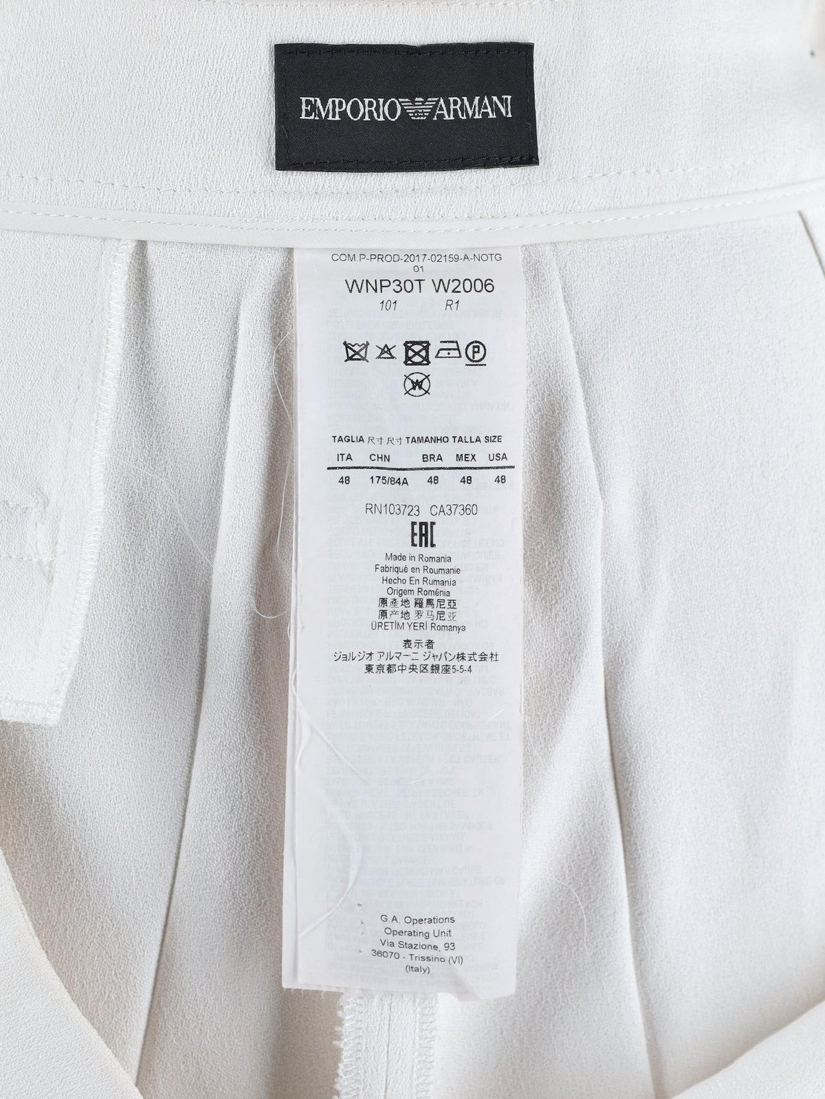 Emporio Armani White Straight-Leg Trousers W27526.37  Emporio Armani 