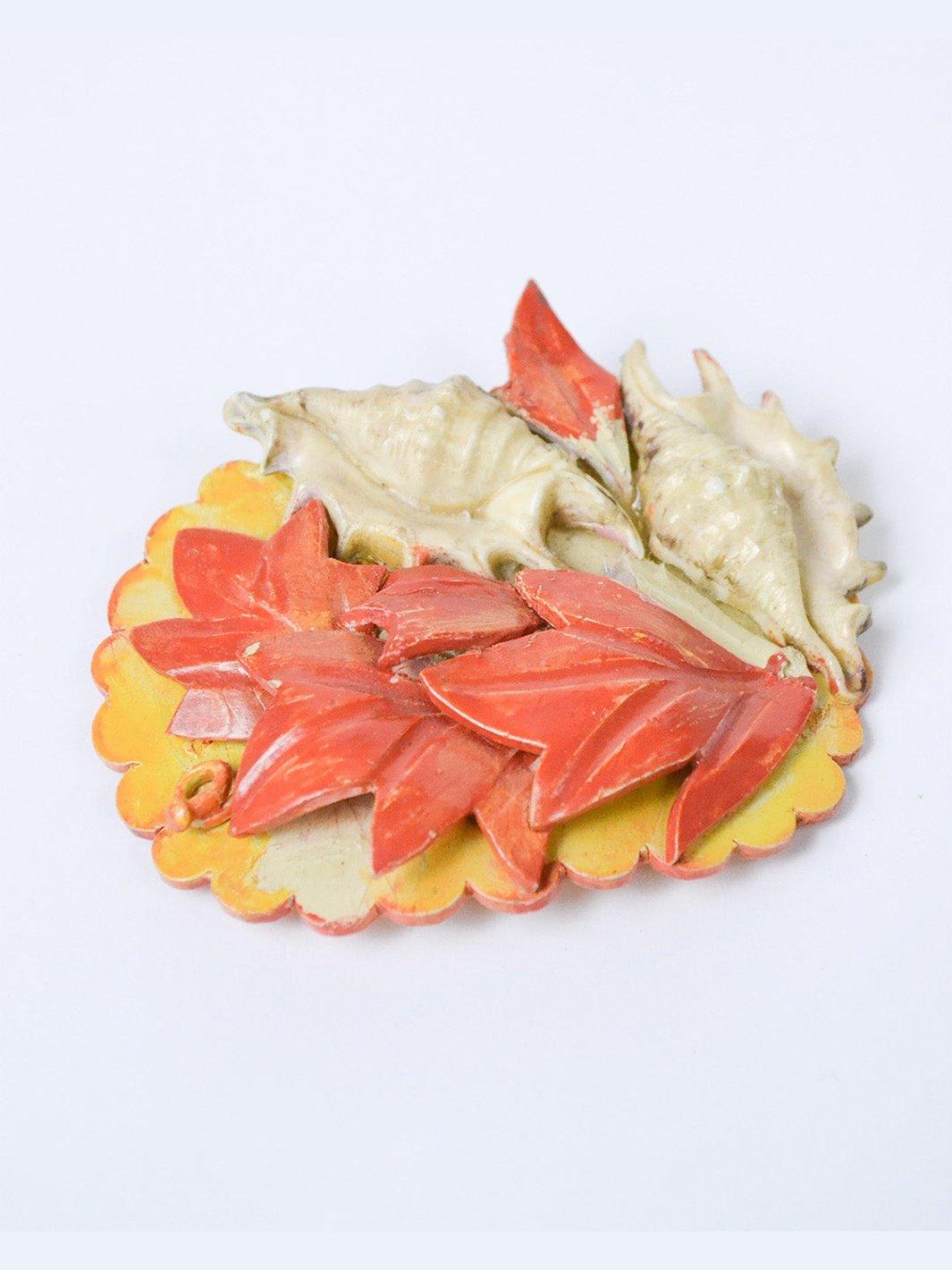 1980s large resin brooch with leaves and shells W22051805  Vintage 