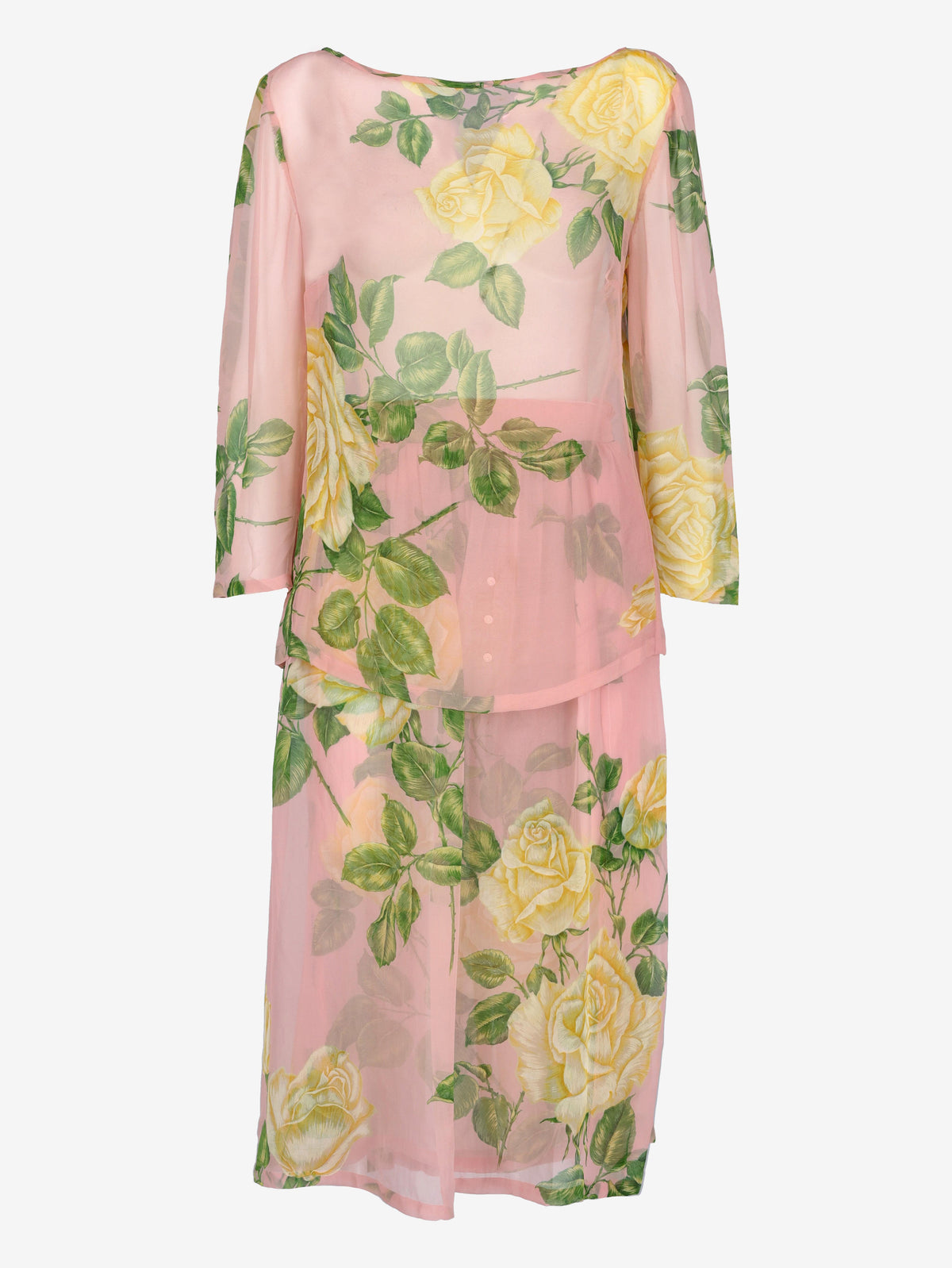 Vintage Silk Skirt & Blouse Set with Rose Print W150626.10  Vintage 