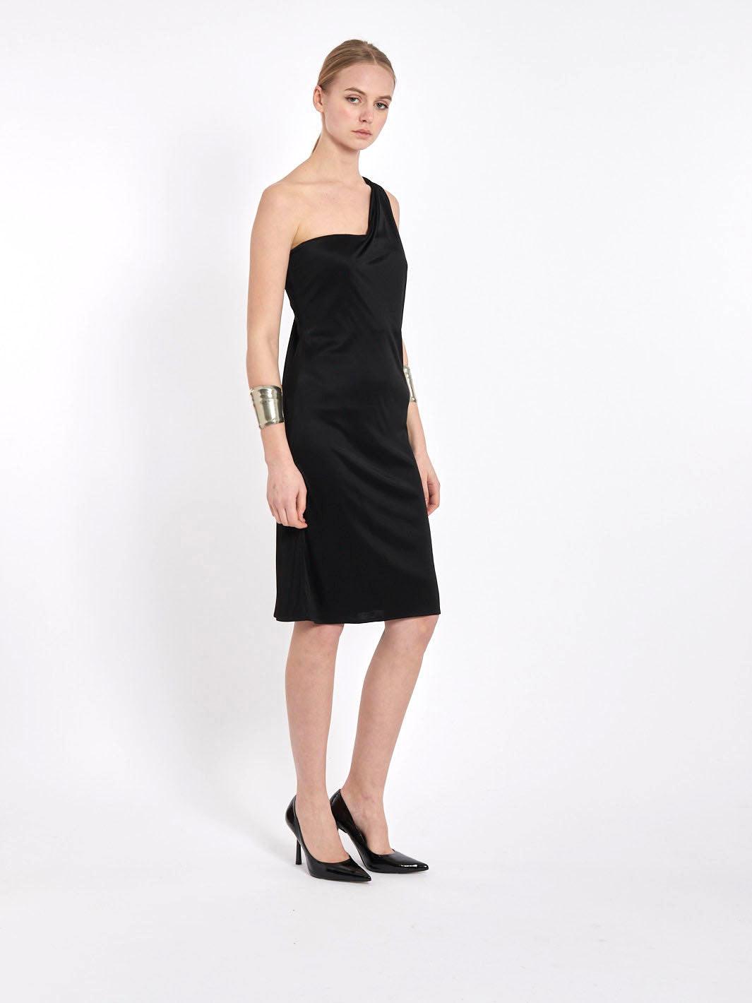 Buy vintage 1990s Gianni Versace one-shoulder black dress with push-up at Cavalli e Nastri Buy vintage 1990s Gianni Versace one-shoulder black dress with push-up at Cavalli e Nastri
