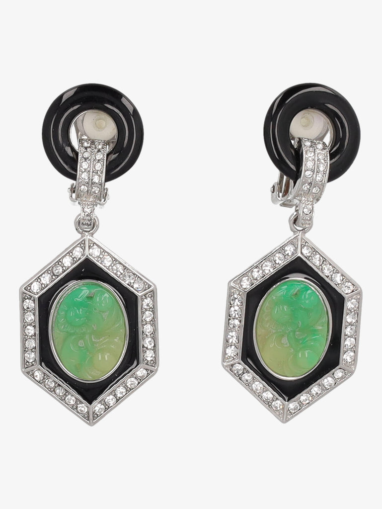 Kenneth Jay Lane Jade And Rhinestones Earrings CVR24.1.7  Kenneth Jay Lane 