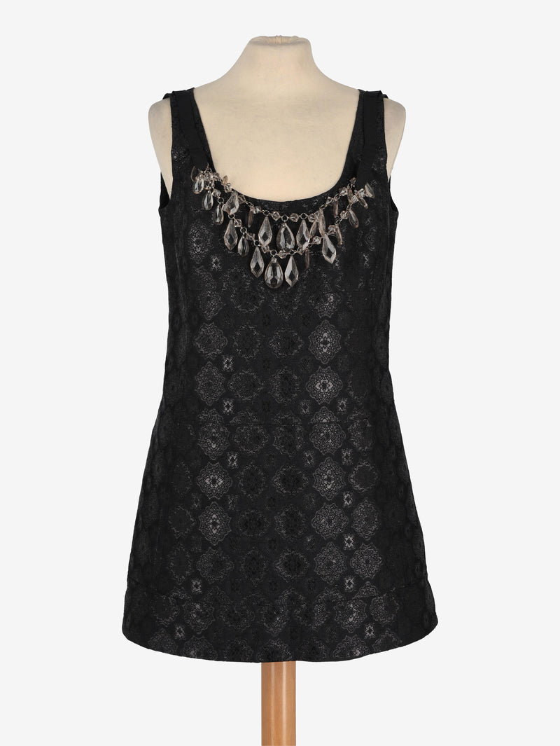 Prada Sleeveless Dress with Crystal Necklace Detail W22070605  Prada 