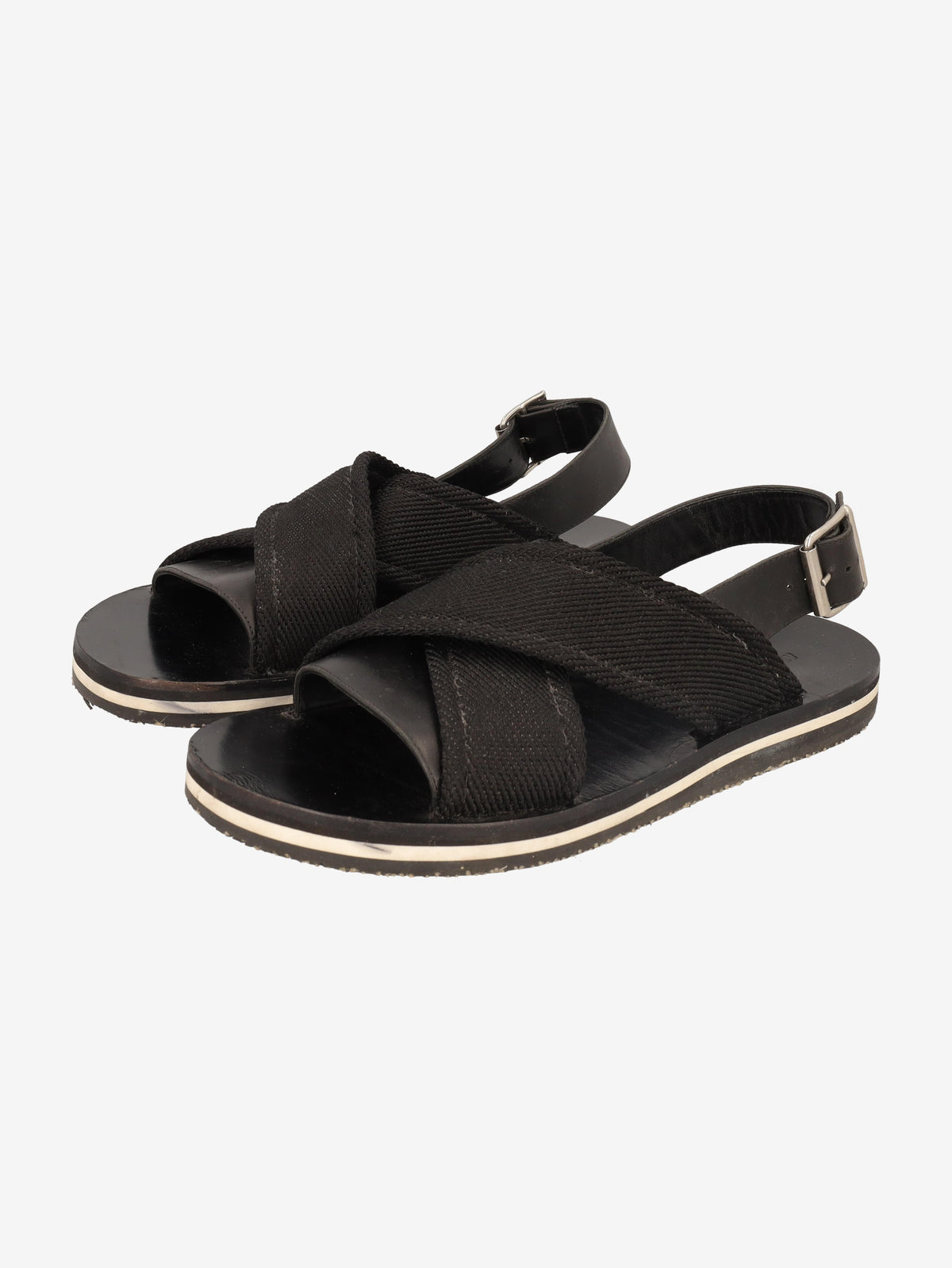 Marni Fussbett Sandal in Black Leather and Canvas MU260321.50  Marni 