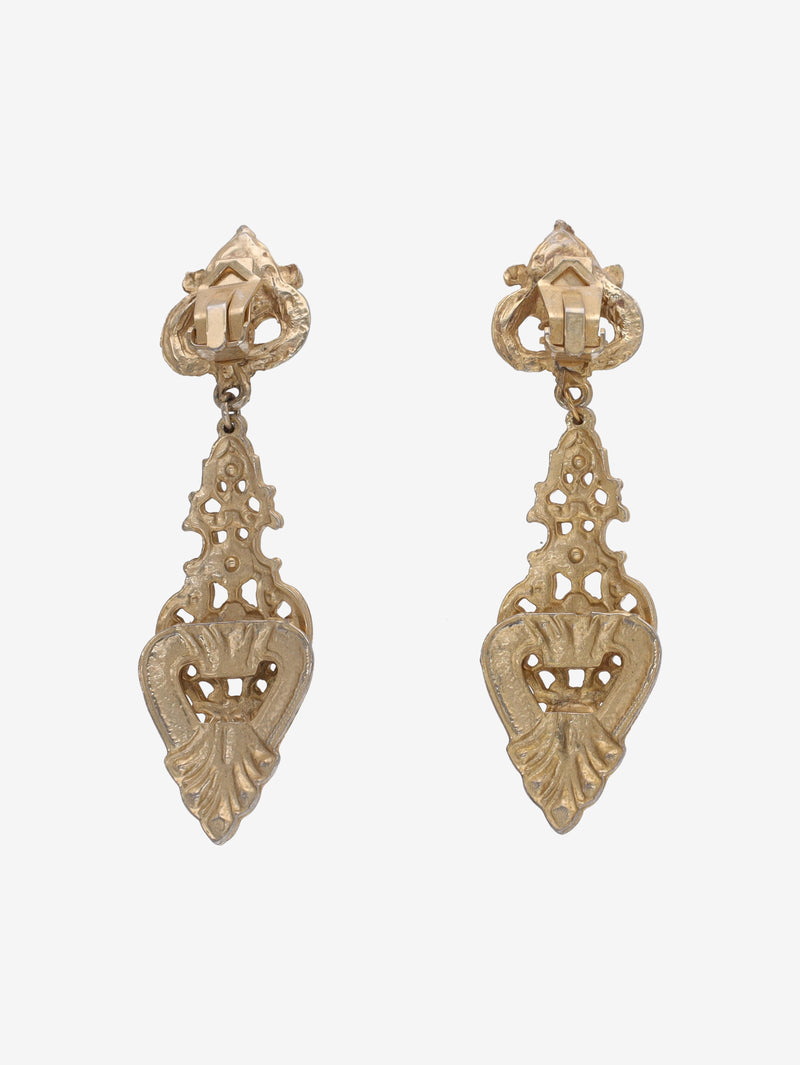 Vintage Baroque-Style Textured Long Pendant Earrings W13426.45  Vintage 