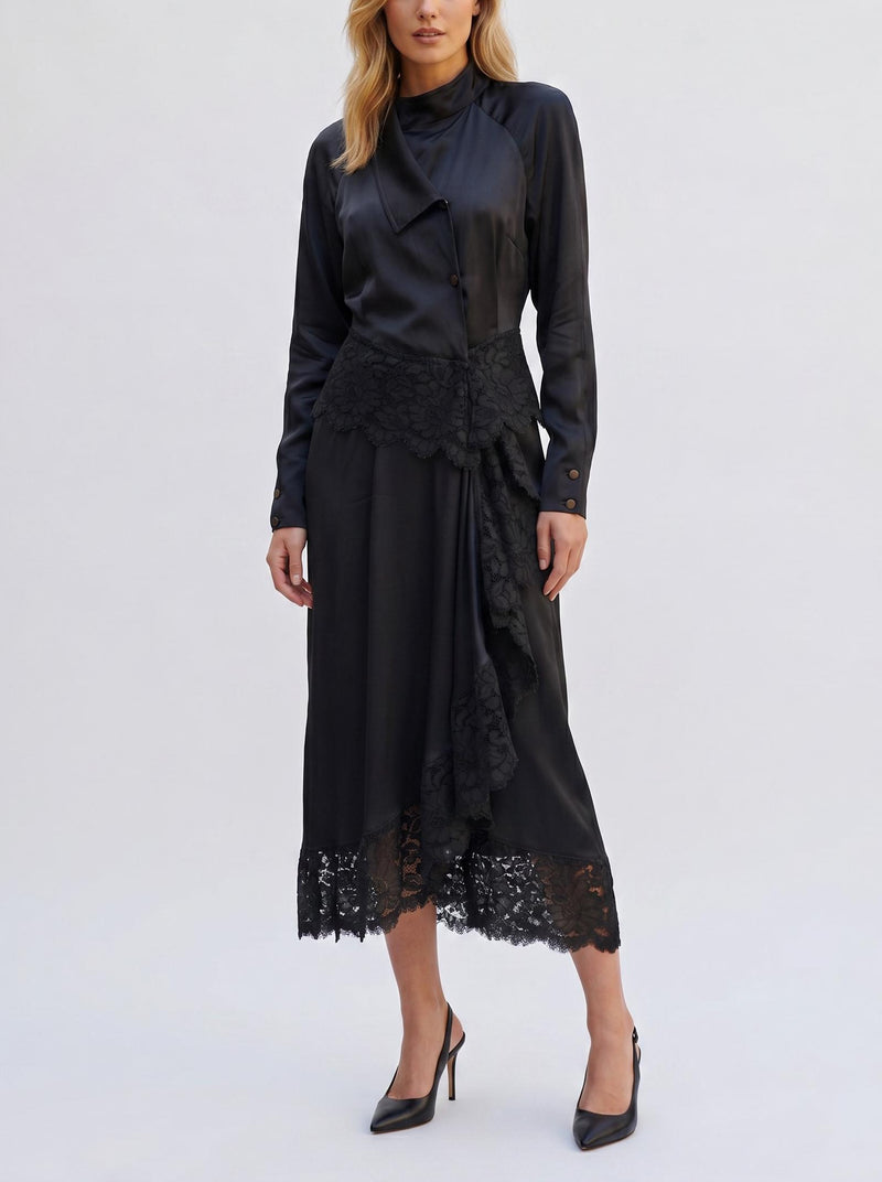 Fendi Black Silk Shirt Dress with Lace Detail W27526.17  Fendi 