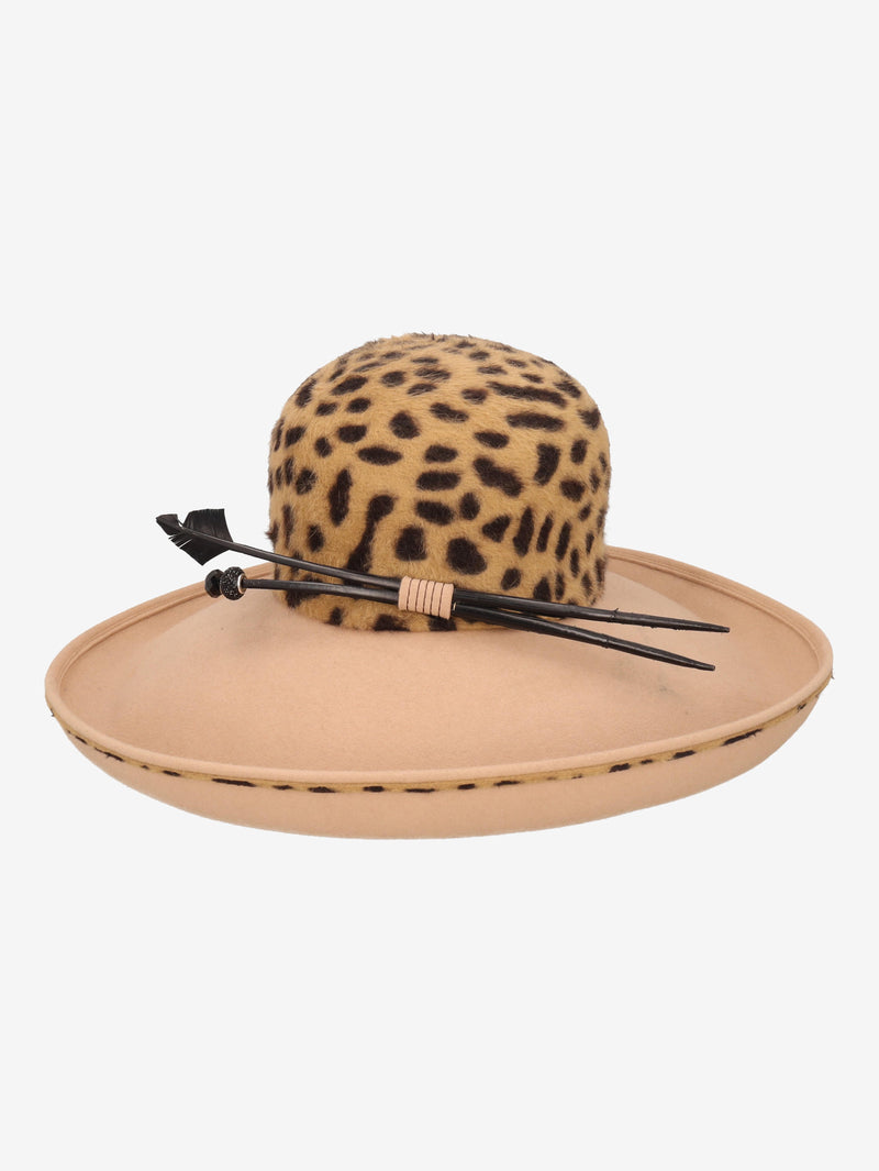 Vintage Wide-Brim Fedora with Leopard Crown & Decorative Sticks W27526.140  Vintage 