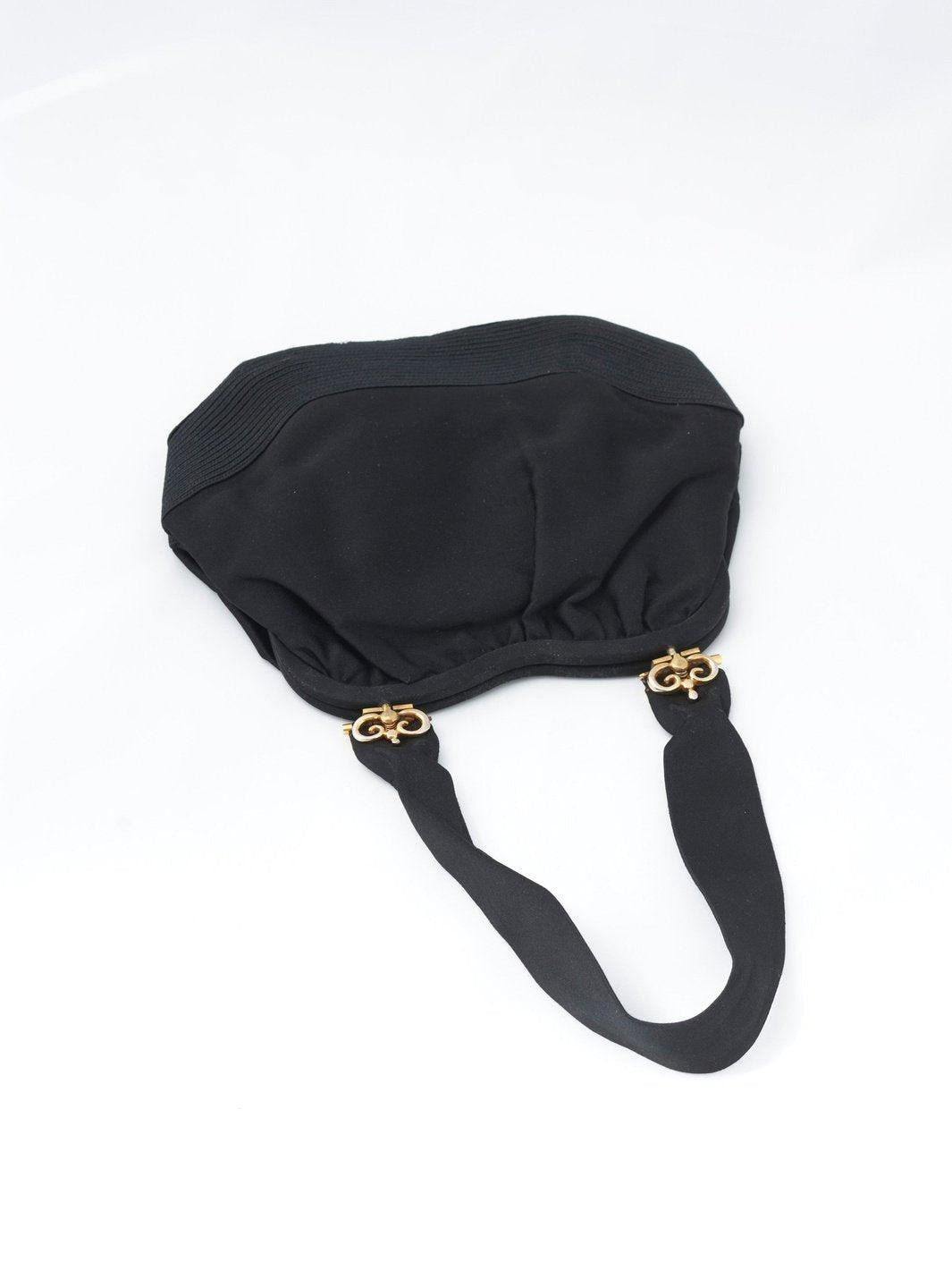 1940s black satin evening purse W22051202  Vintage 