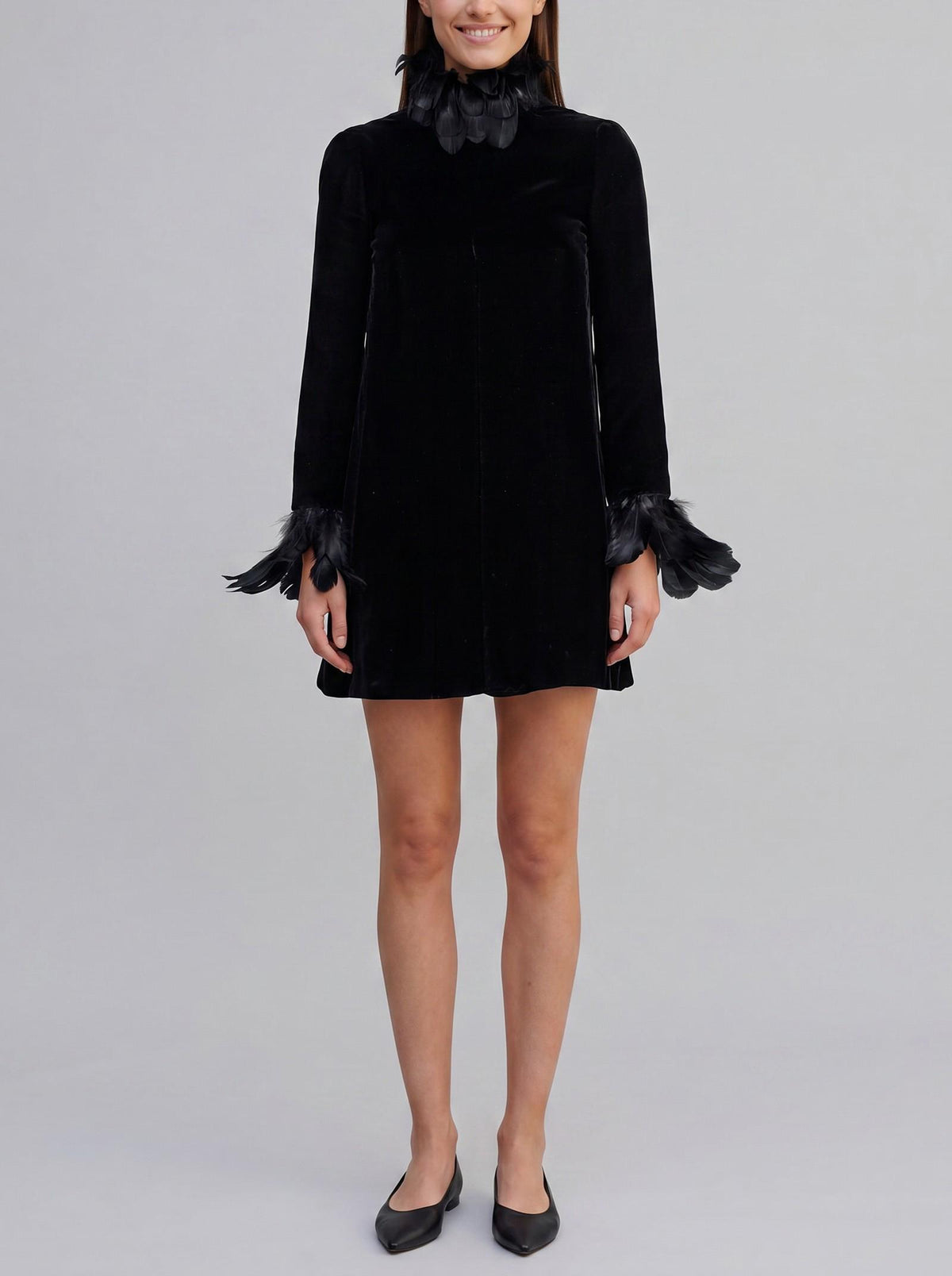 Valentino Boutique - Velvet Mini Dress with Feather Details MZ1902457  Valentino 