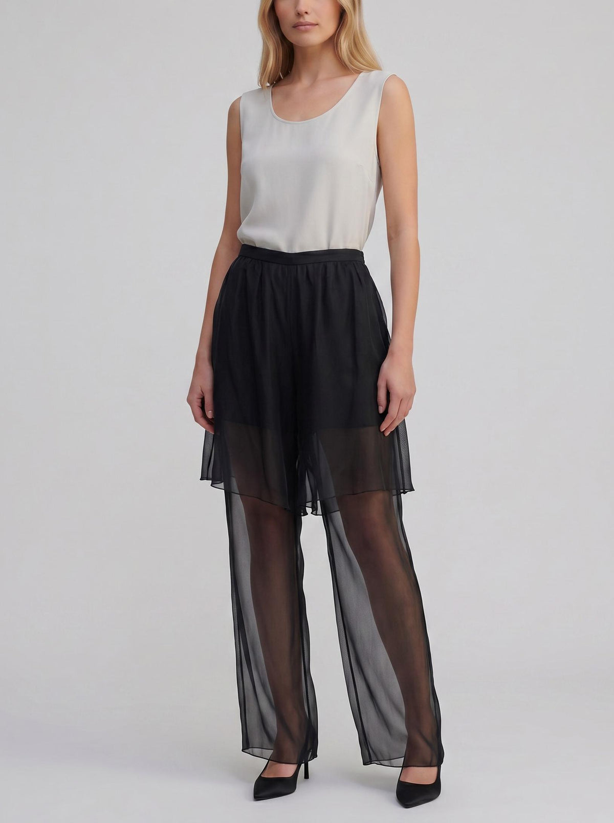 Karl Lagerfeld Layered Trousers with Sheer Silk Overlay Skirt W27526.27  Karl Lagerfeld 