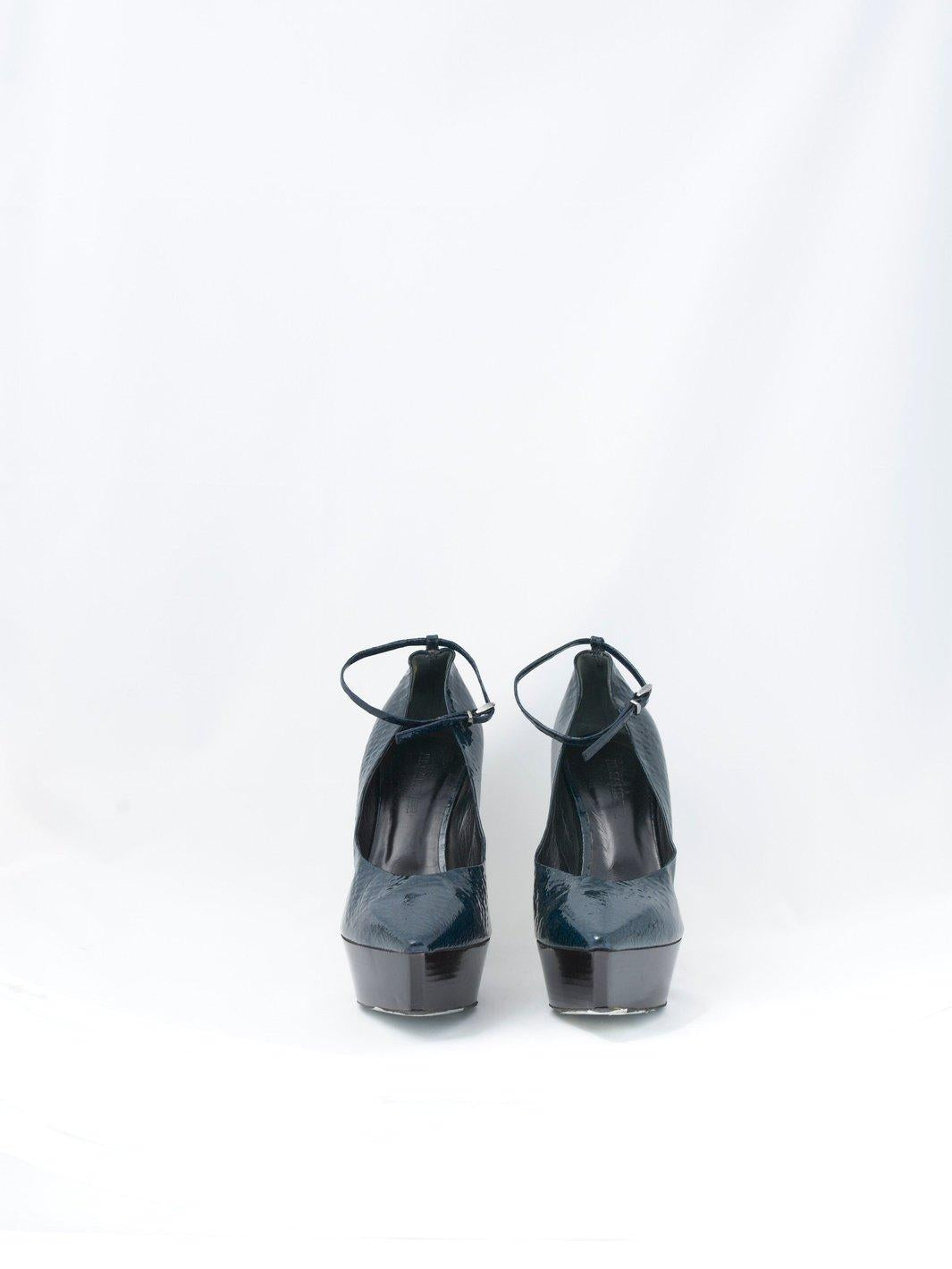 Jil Sander blue patent leather pumps with ankle strap W2203111  Jil Sander 