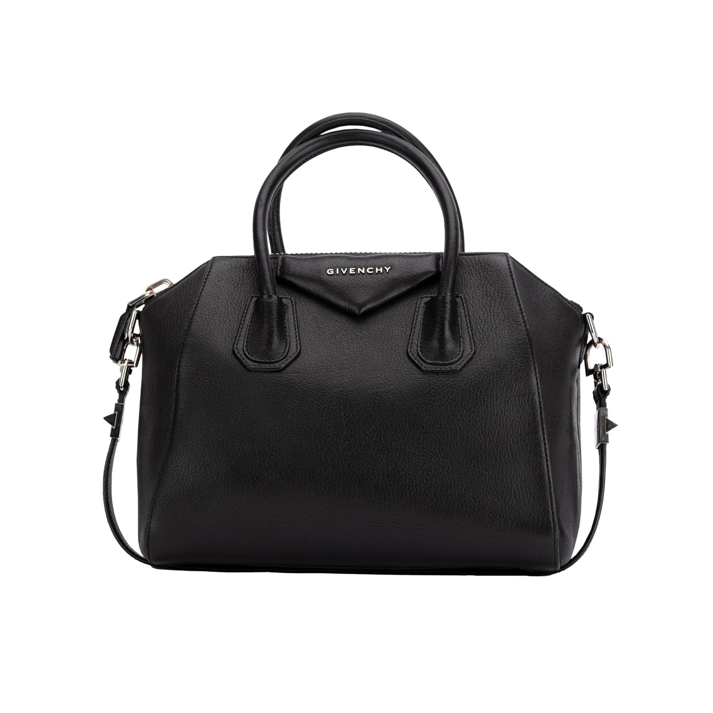 Givenchy ”Antigona” black leather handbag. Medium size, zip fastening pre-owned