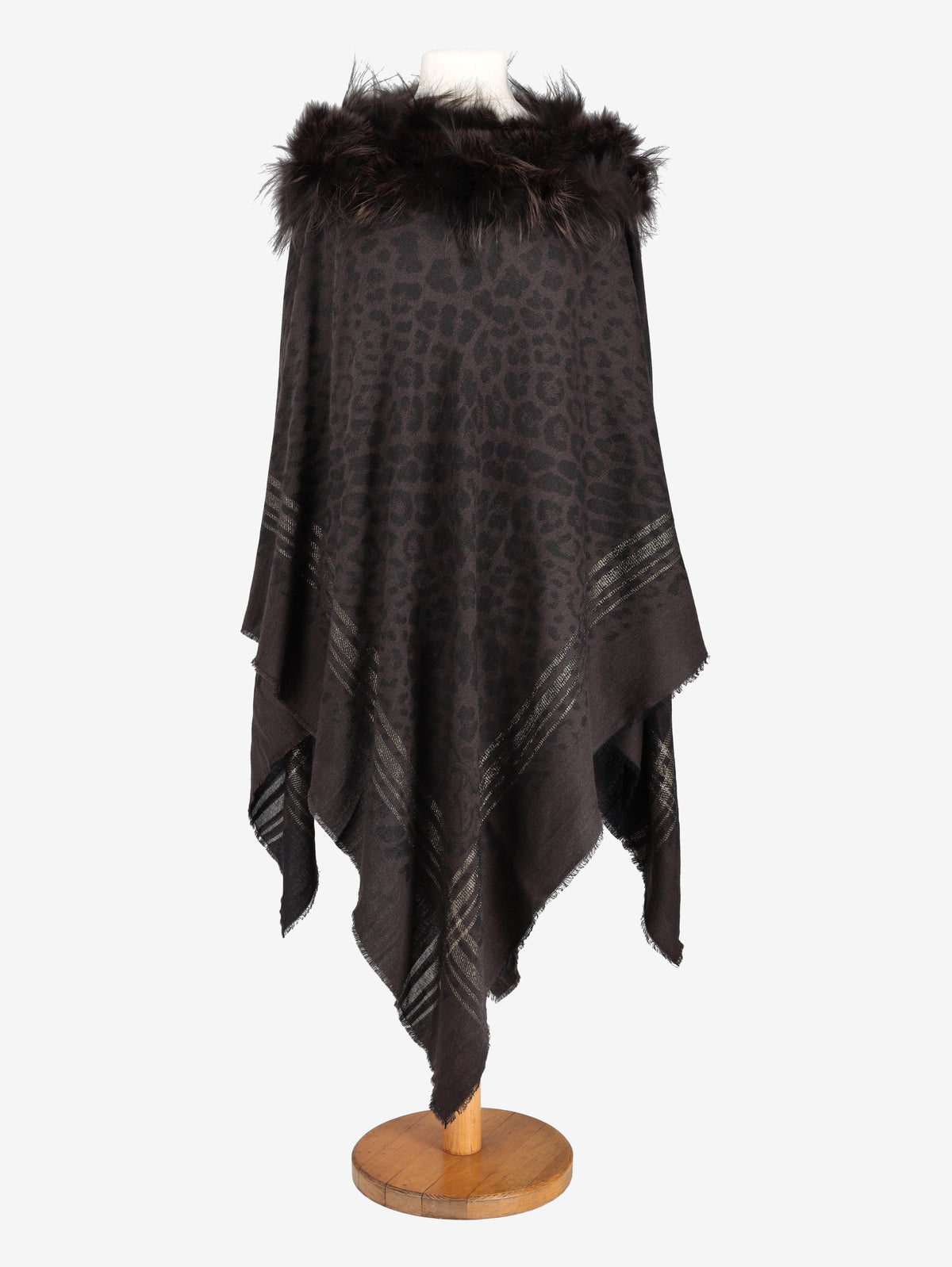 Vintage Wool Poncho With Fur Collar