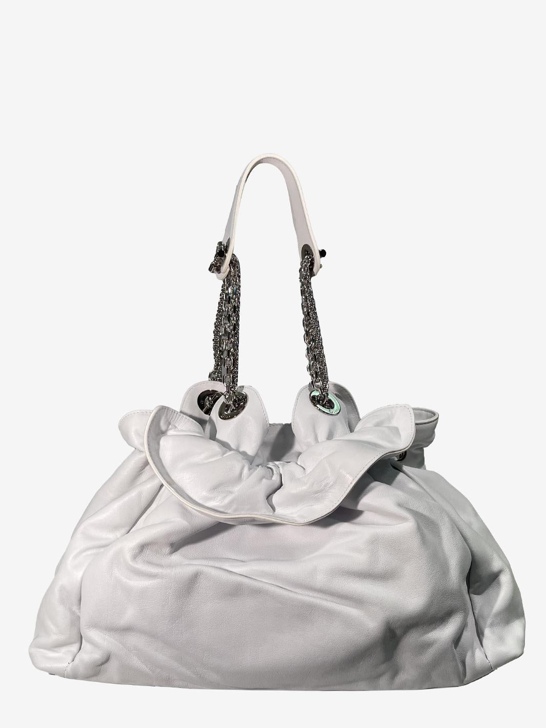 Christian Dior 白色褶边皮革包