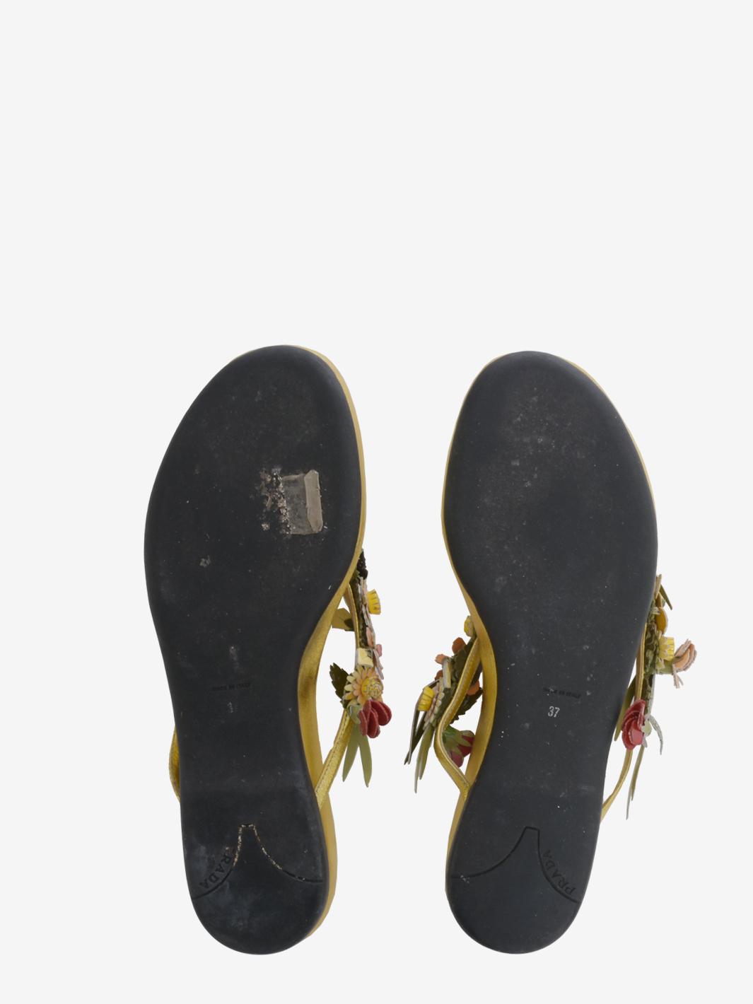 Prada 皮革花卉图案人字拖
