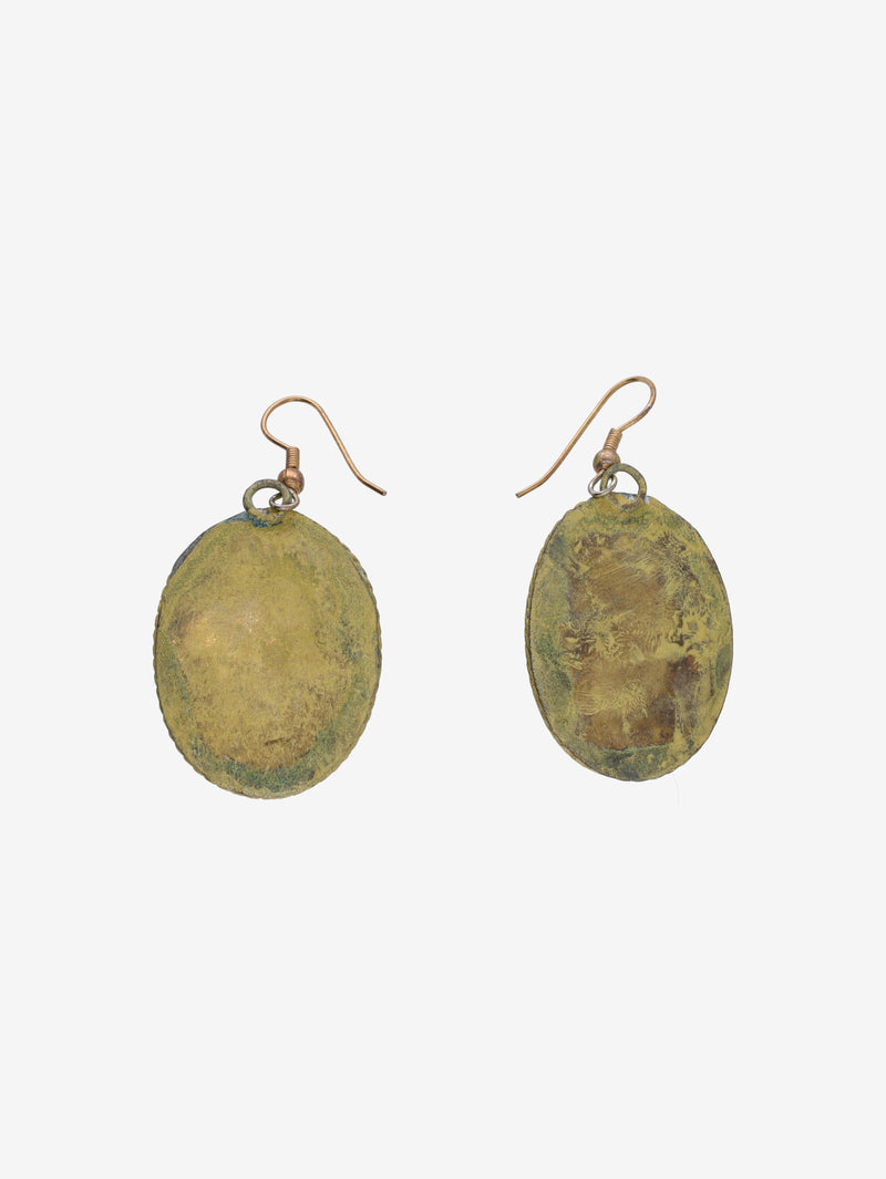 Vintage Turtle Shell Pendant Earrings with Mosaic Multicolor Design W13426.9  Vintage 