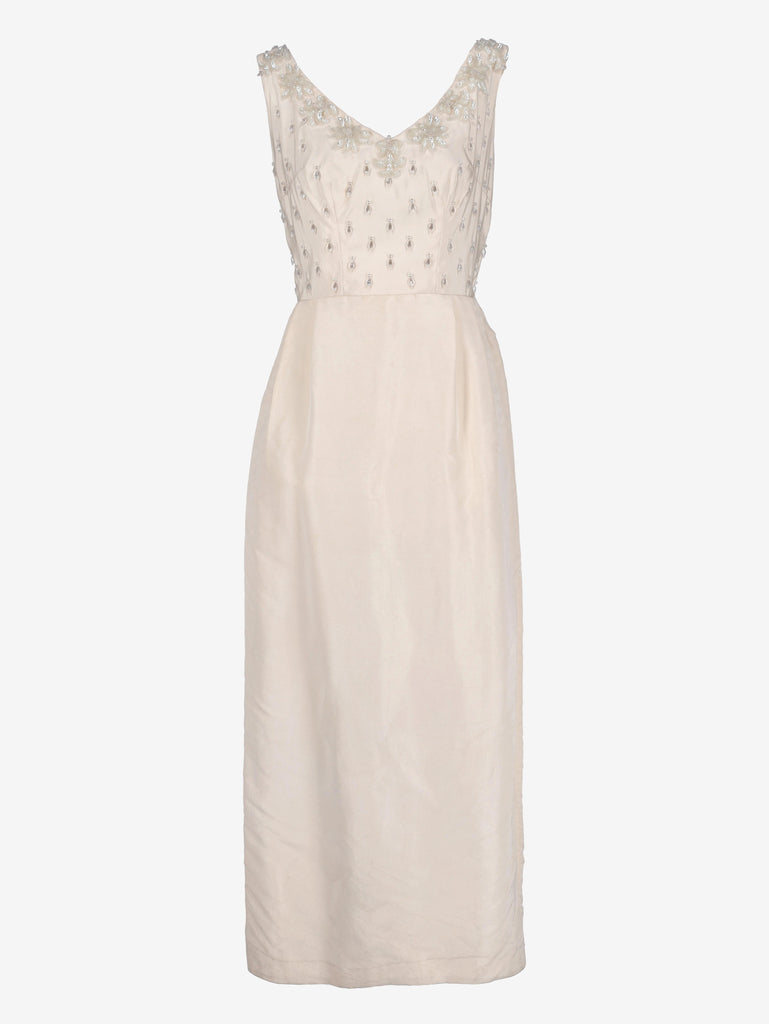 Vintage Ivory Silk Evening Dress with Embroidered Bodice AR153  Vintage 