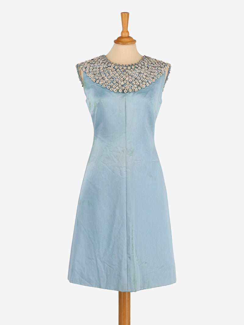 Satin Dress With Embroidered Beaded Flowers - 60s AR096  Vintage 