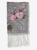 Vintage Sheer Grey Shawl with Pink Rose Motif and Fringe Detail W27526.89  Vintage 