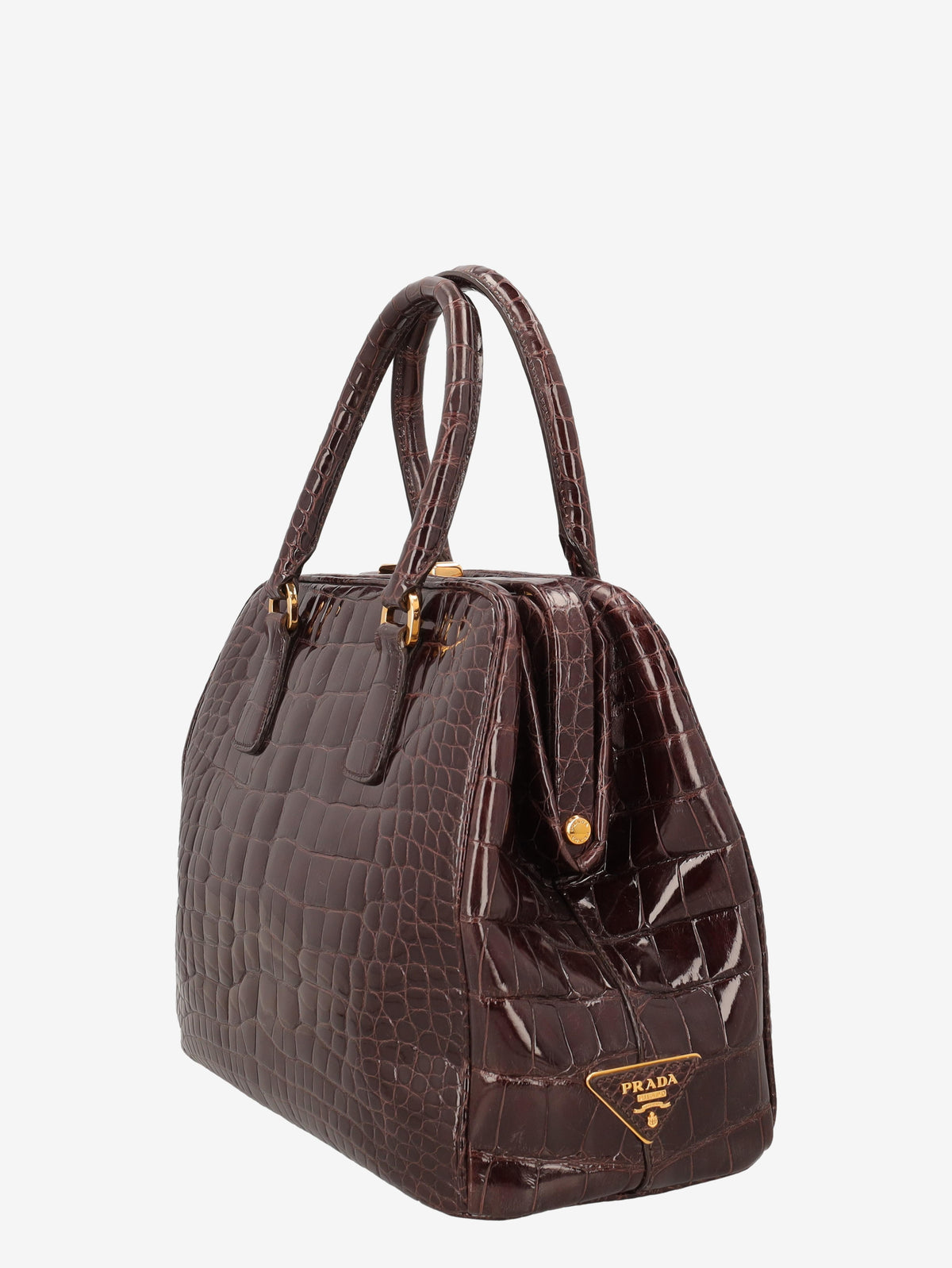 Prada Crocodile Bauletto Bag in Dark Brown Crocodile Leather WCV161224_82  Prada 