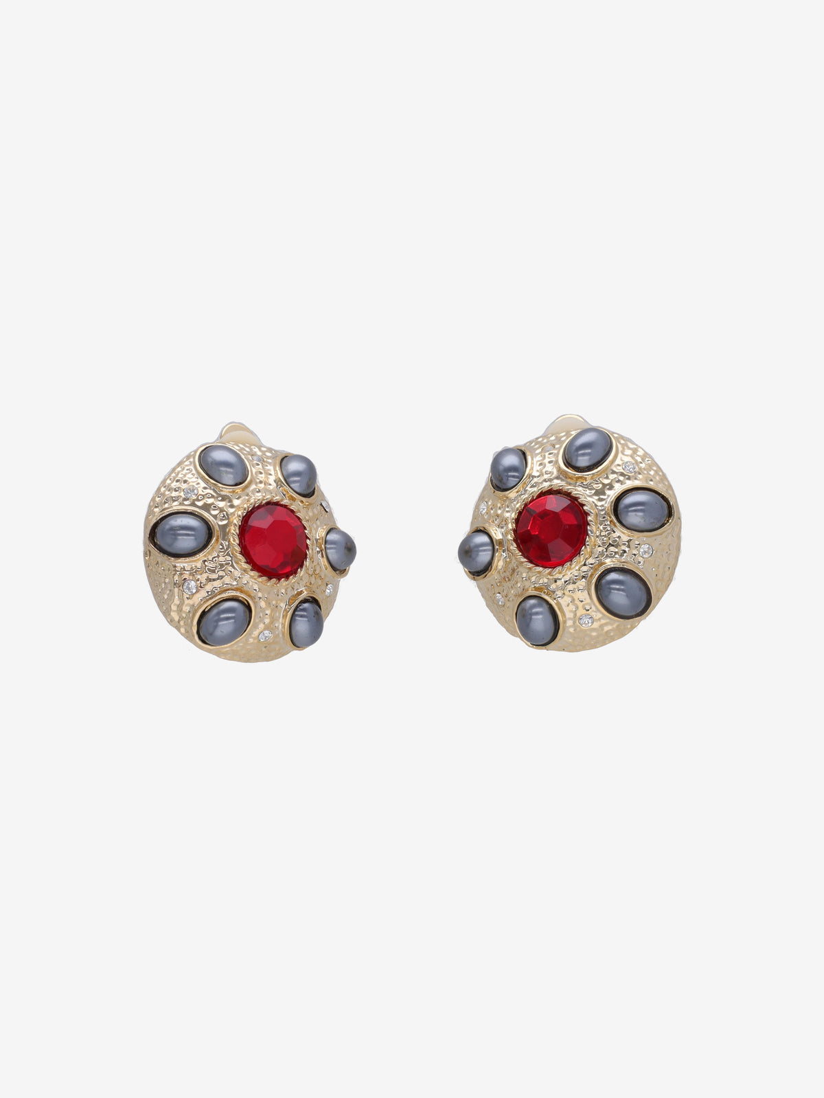 Vintage Round Earrings with Red Center Gemstone W13426.46  Vintage 