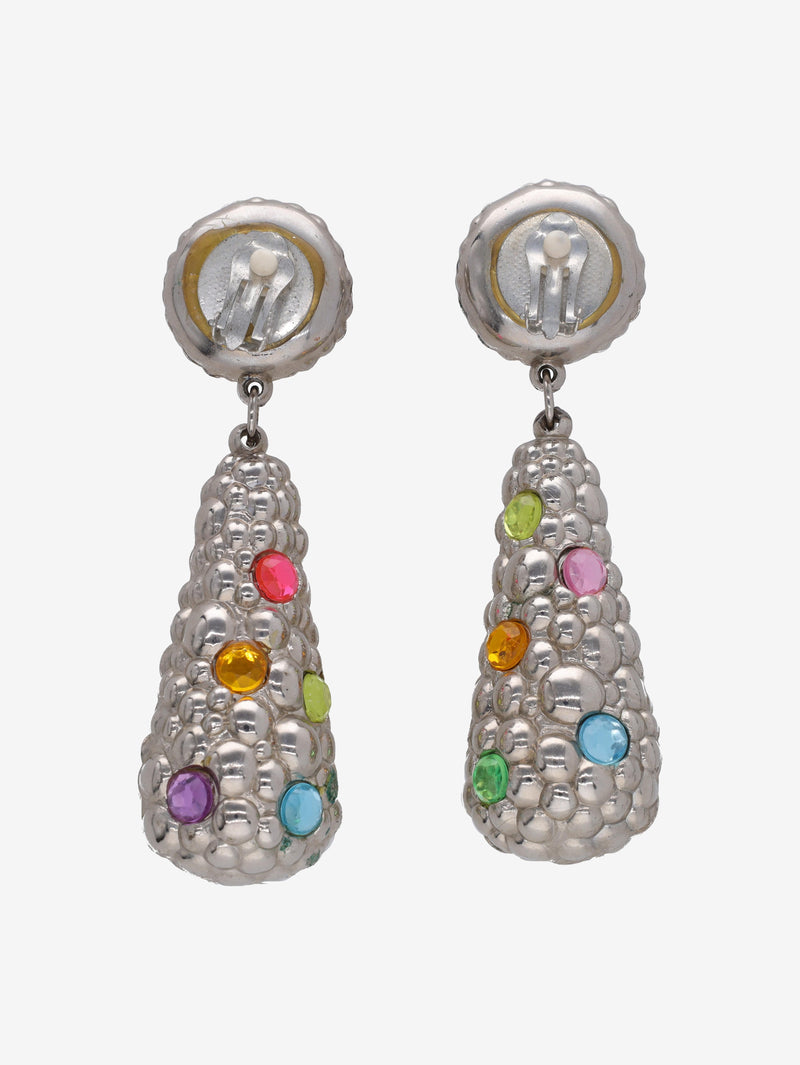 Vintage Drop Earrings with Bubble Texture and Multicolored Gemstones W13426.49  Vintage 