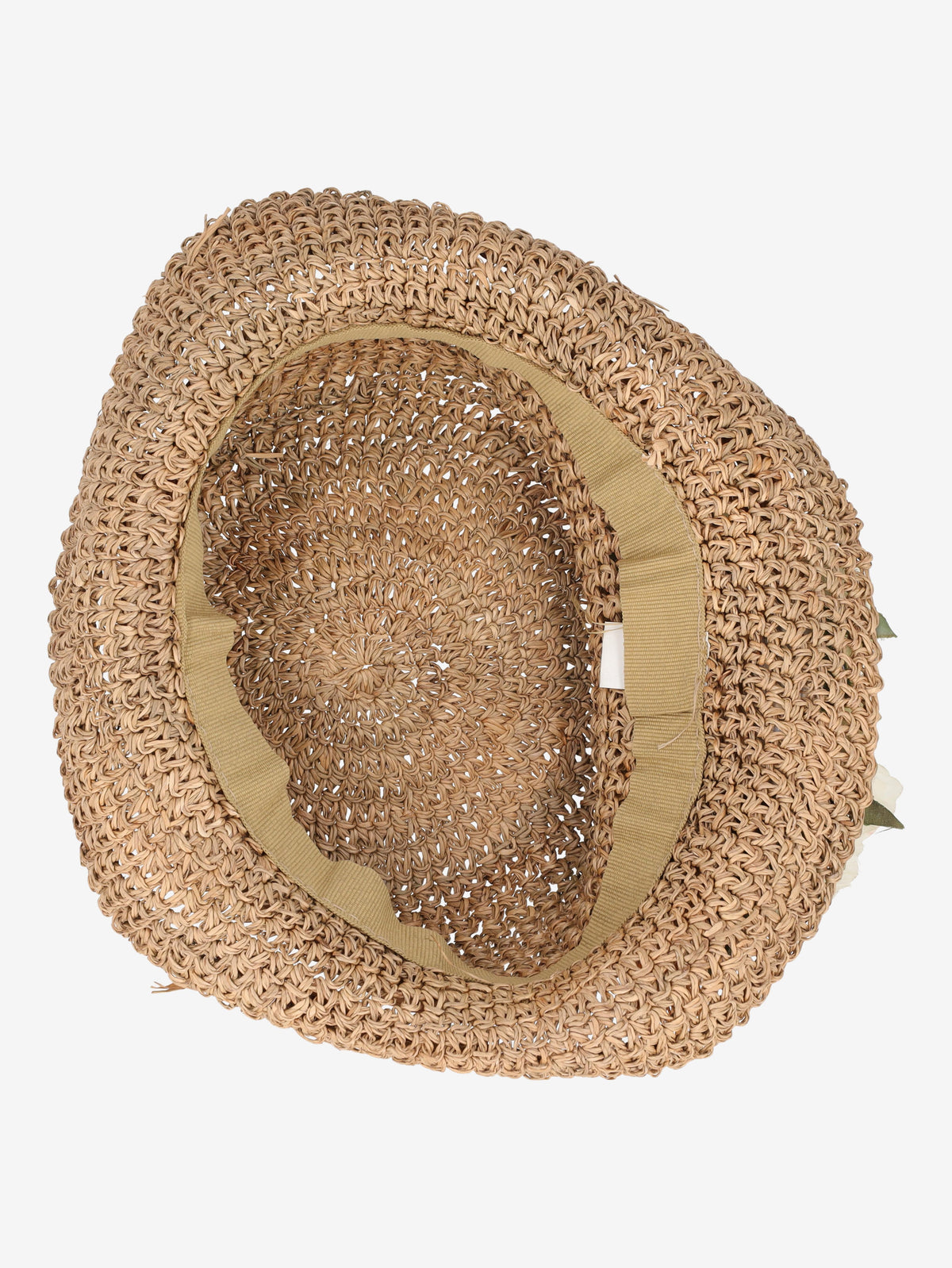 Woven Straw Hat with Ivory Floral Detail BR150622.21  Vintage 