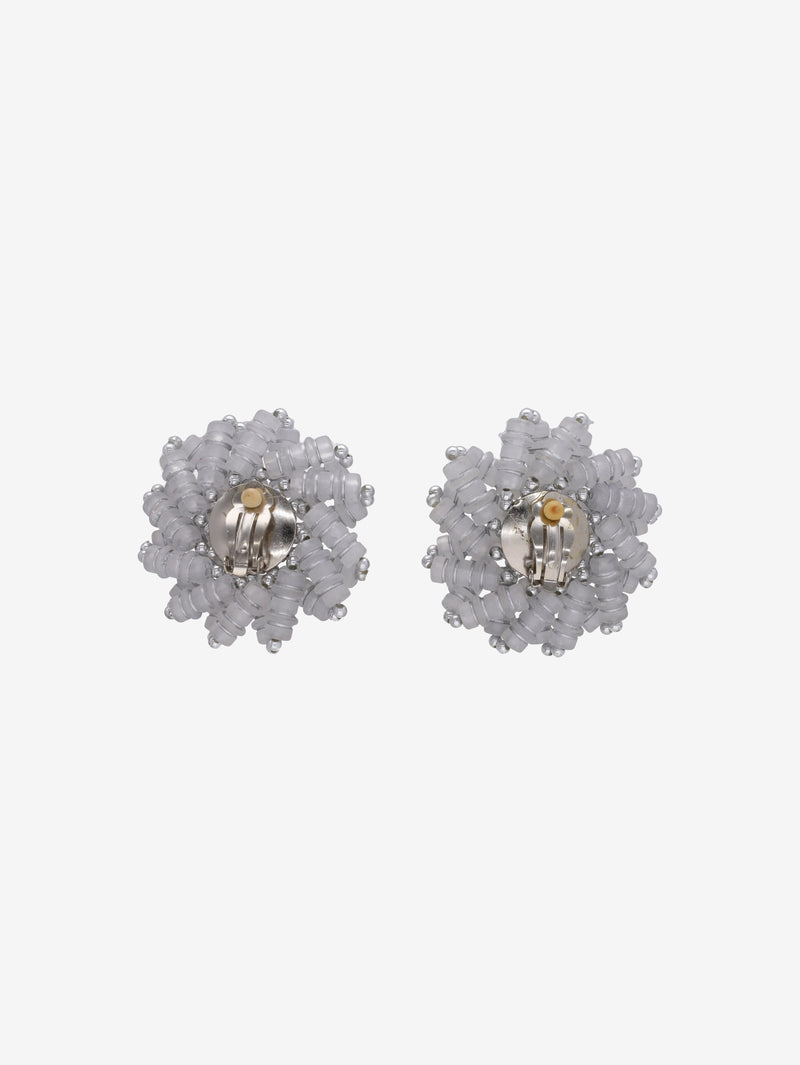 Vintage Beaded Floral Earrings with Silver Center W13426.4  Vintage 