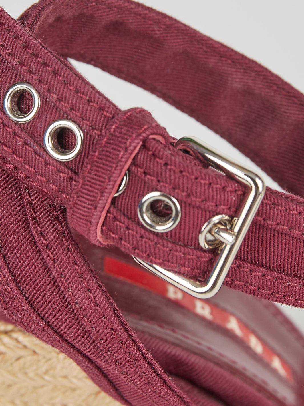 2010 Prada espadrilles in burgundy-colored open toe canvas with wedge W2110074  Prada 
